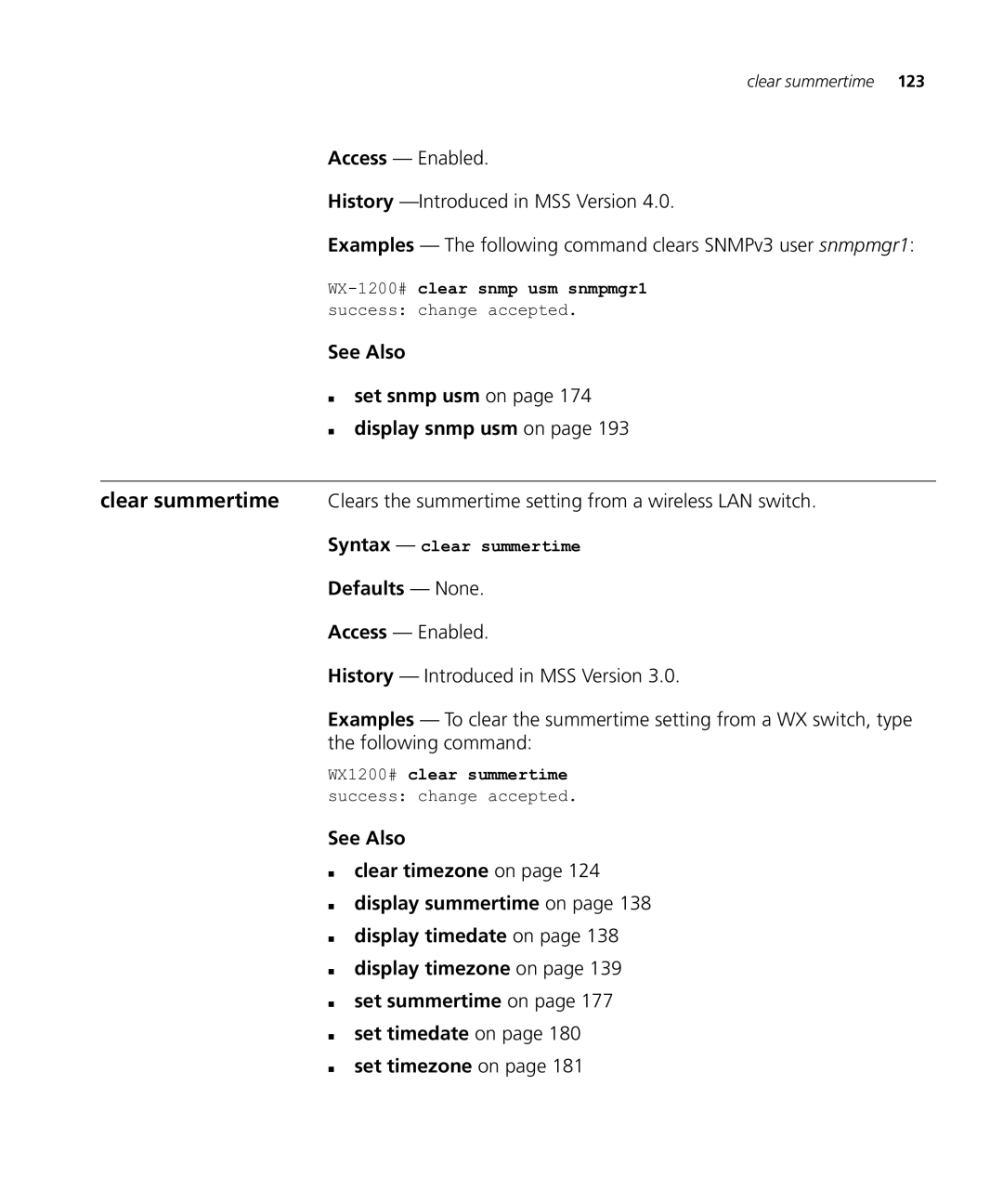 HP Manager Software manual See Also „ set snmp usm on „ display snmp usm on, Syntax clear summertime 