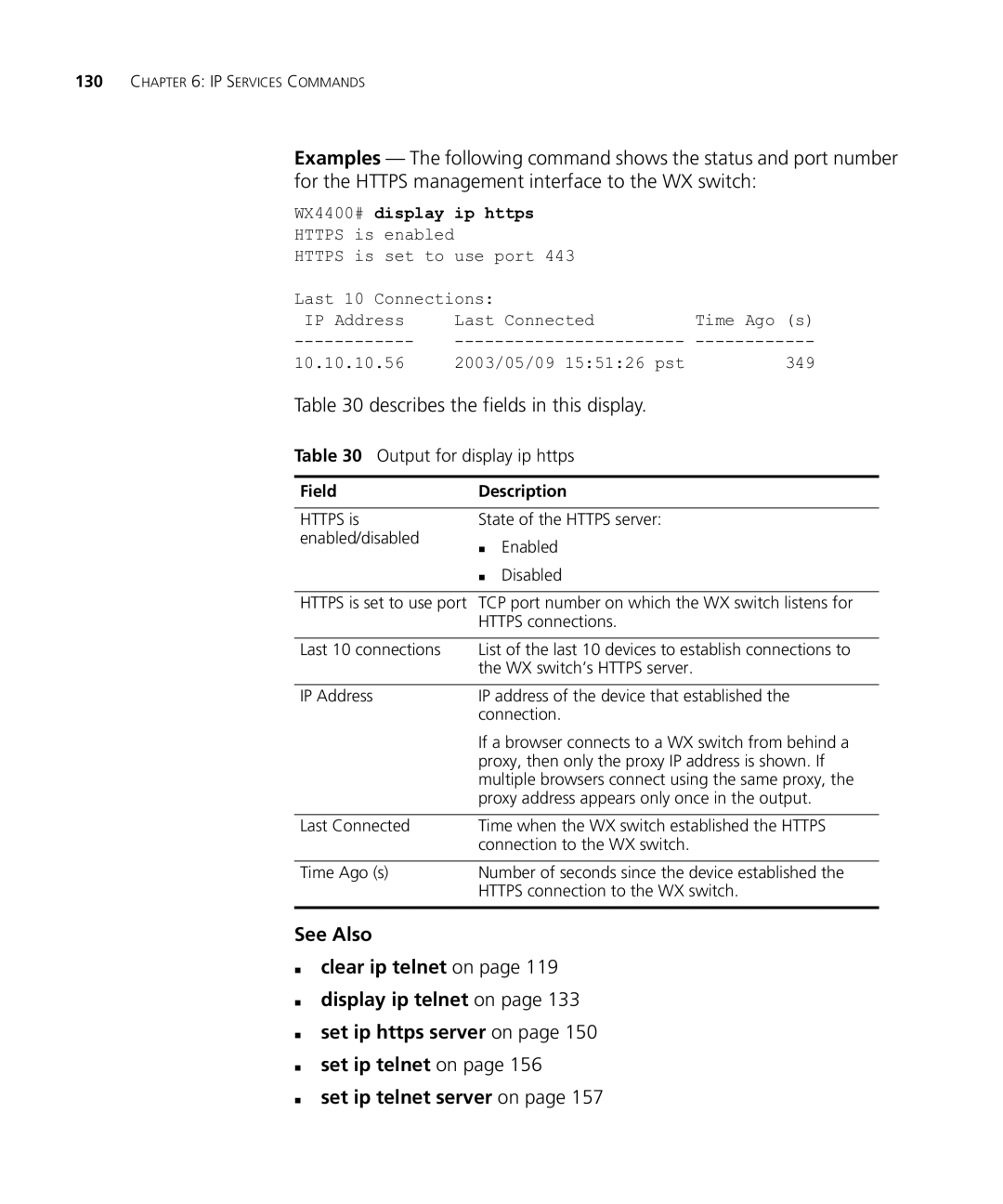 HP Manager Software manual Output for display ip https, WX4400# display ip https 