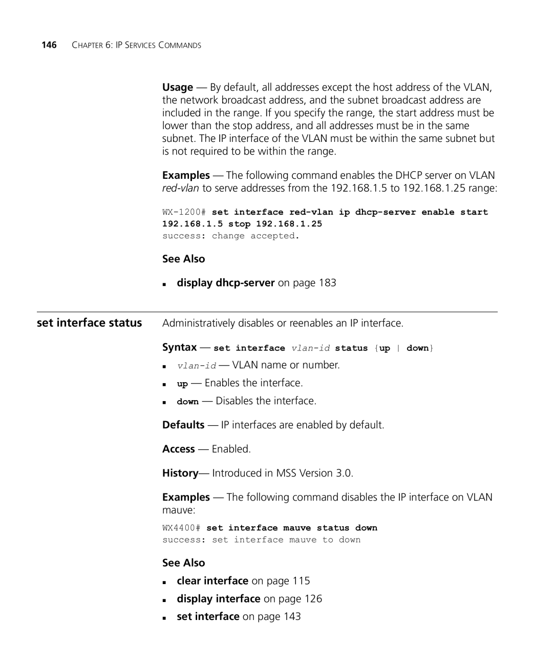 HP Manager Software manual See Also „ display dhcp-serveron, Syntax set interface vlan-idstatus up down 