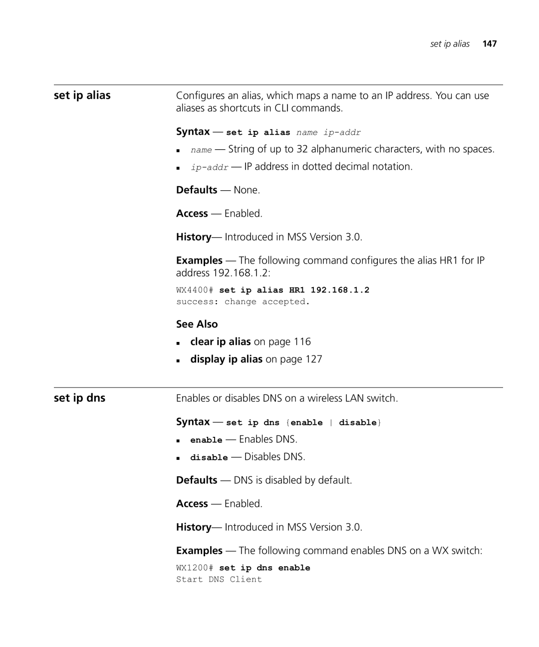 HP Manager Software manual Set ip alias, Set ip dns, Aliases as shortcuts in CLI commands 