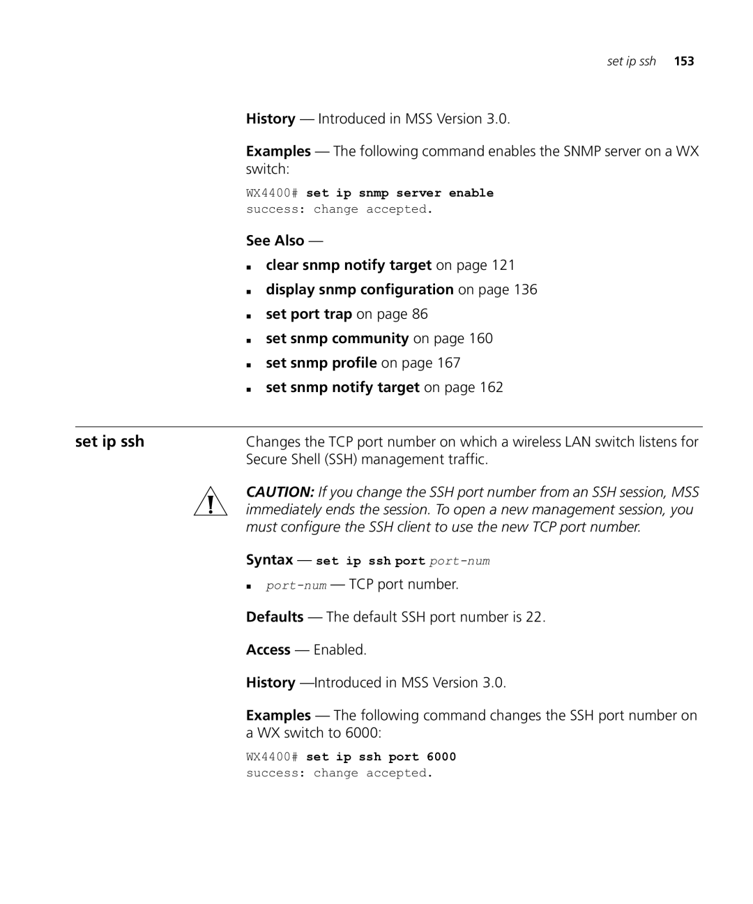 HP Manager Software manual Set ip ssh, „ clear snmp notify target on, Secure Shell SSH management traffic 