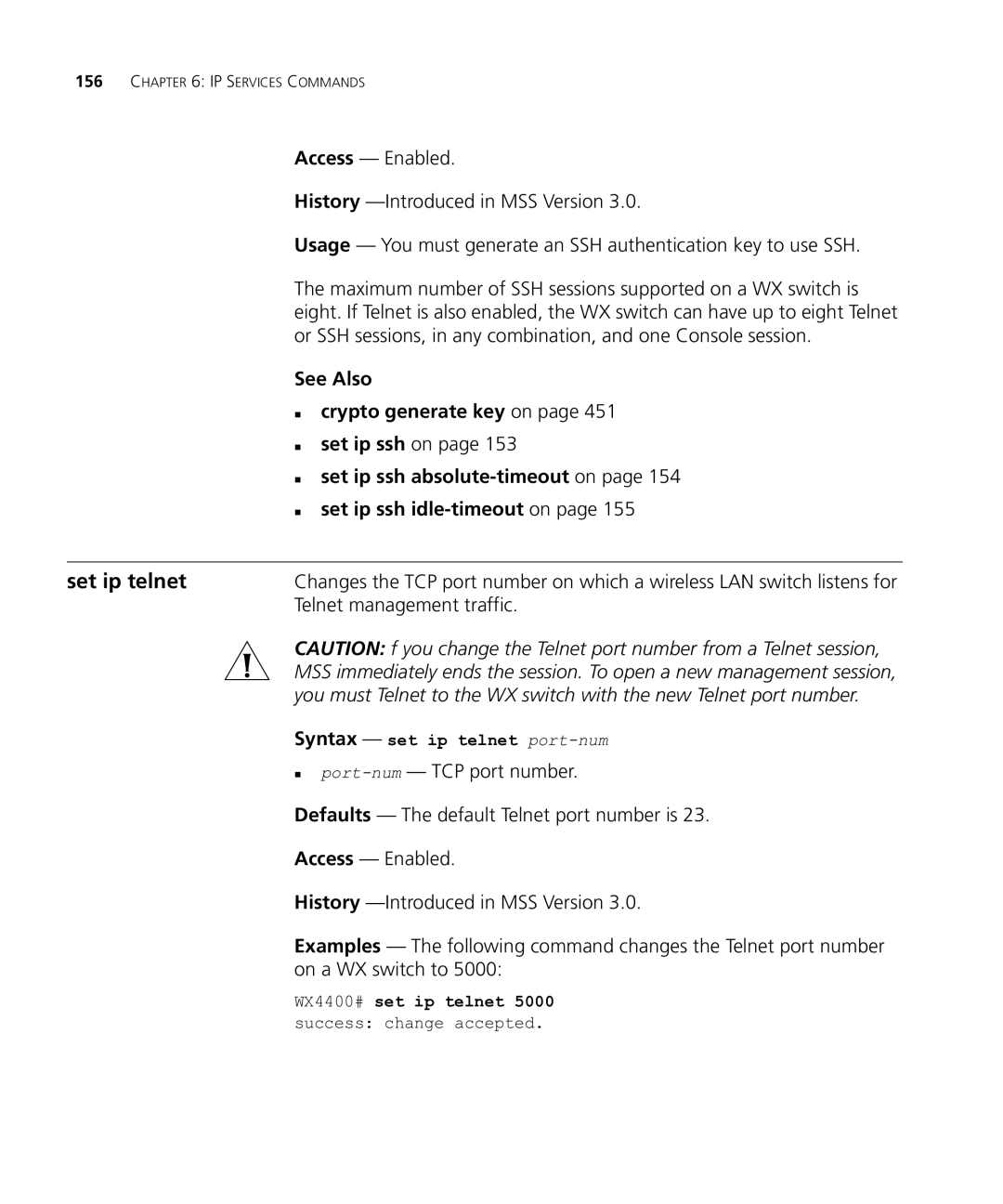 HP Manager Software manual Set ip telnet, History -Introduced in MSS Version, Telnet management traffic 