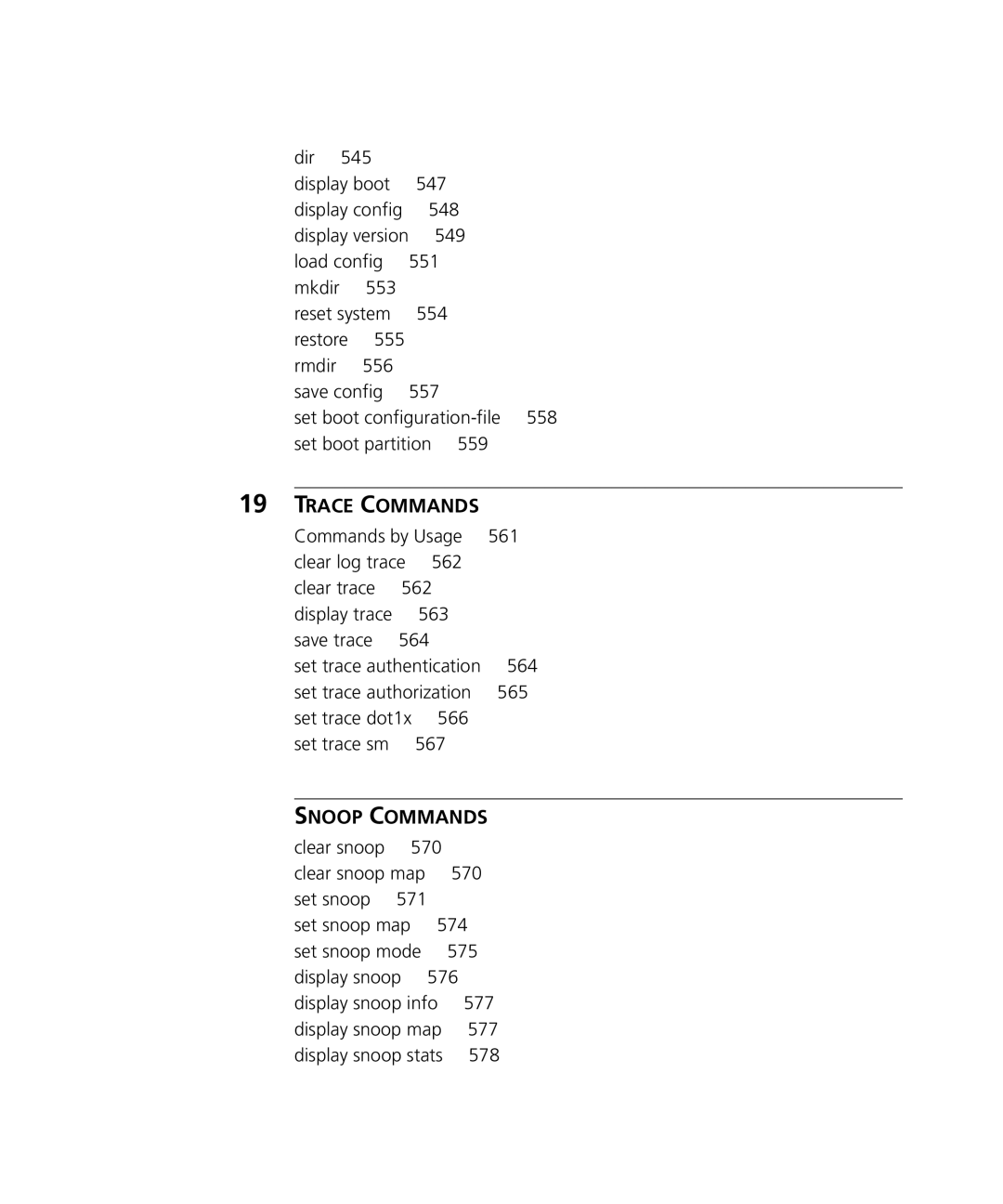 HP Manager Software manual Dir Display boot 547 Display config 548, 549, 561, Clear log trace 562 Clear trace, 567 