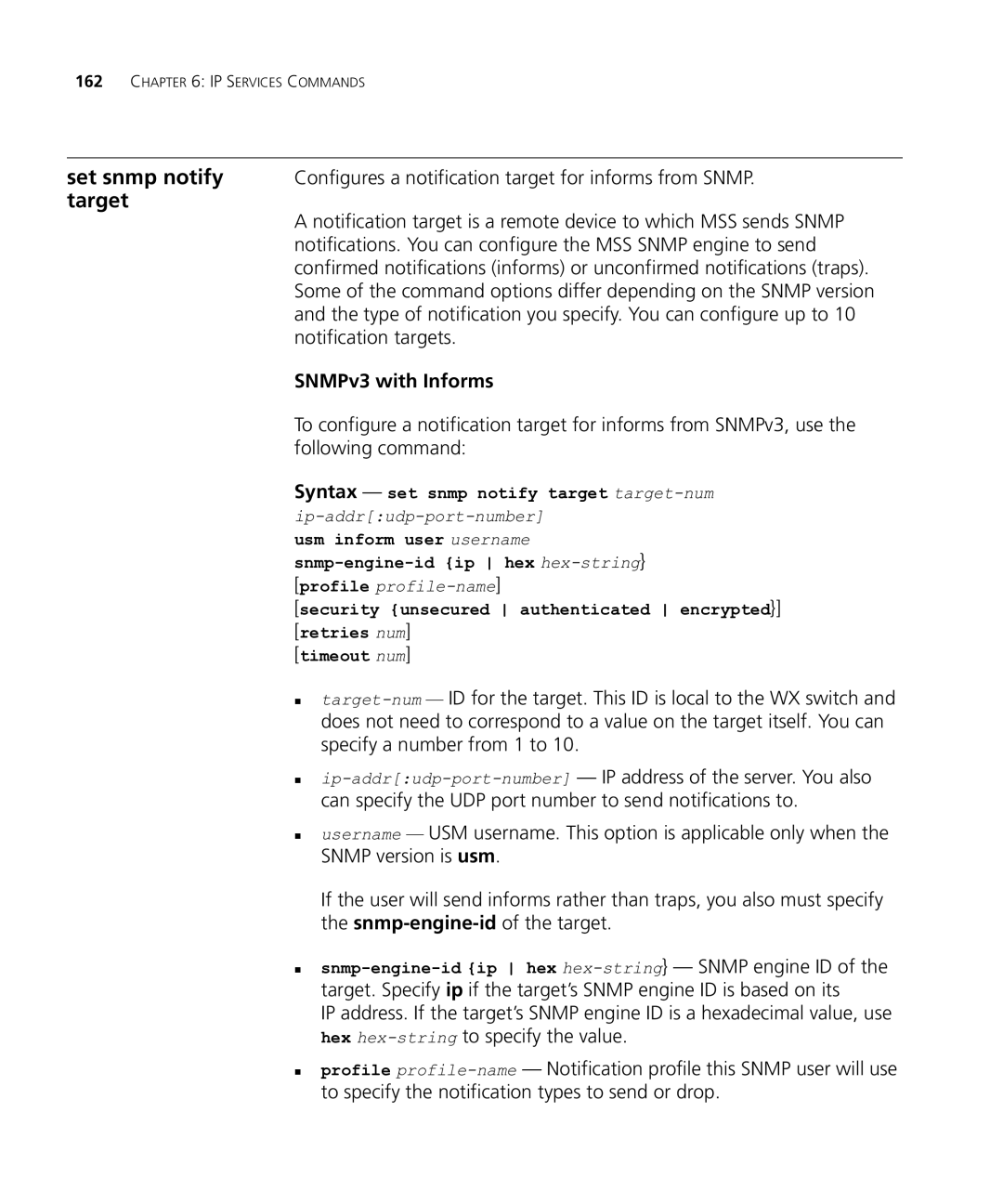 HP Manager Software manual Set snmp notify, Target, SNMPv3 with Informs 