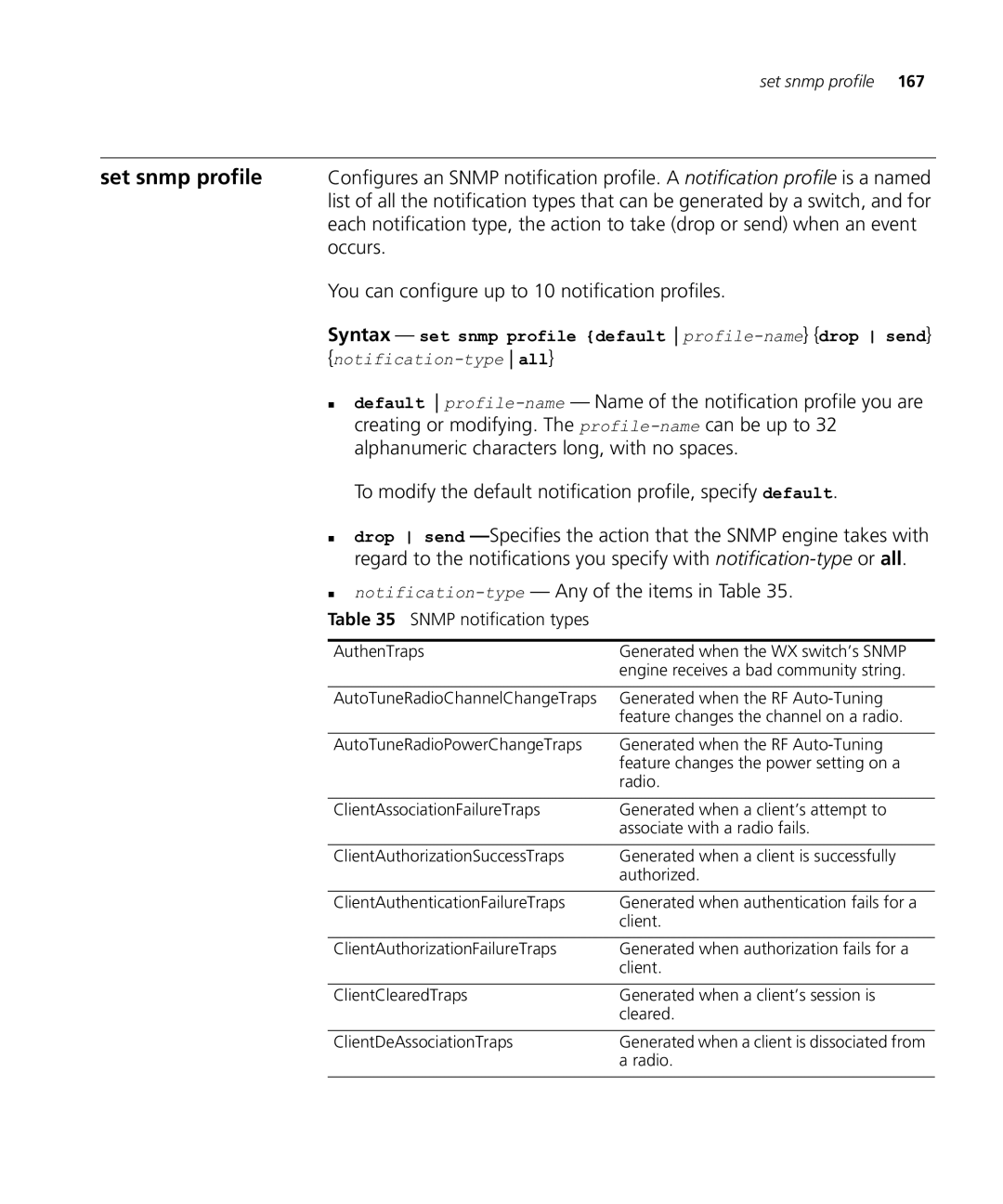 HP Manager Software manual „ notification-type- Any of the items in Table, Snmp notification types 