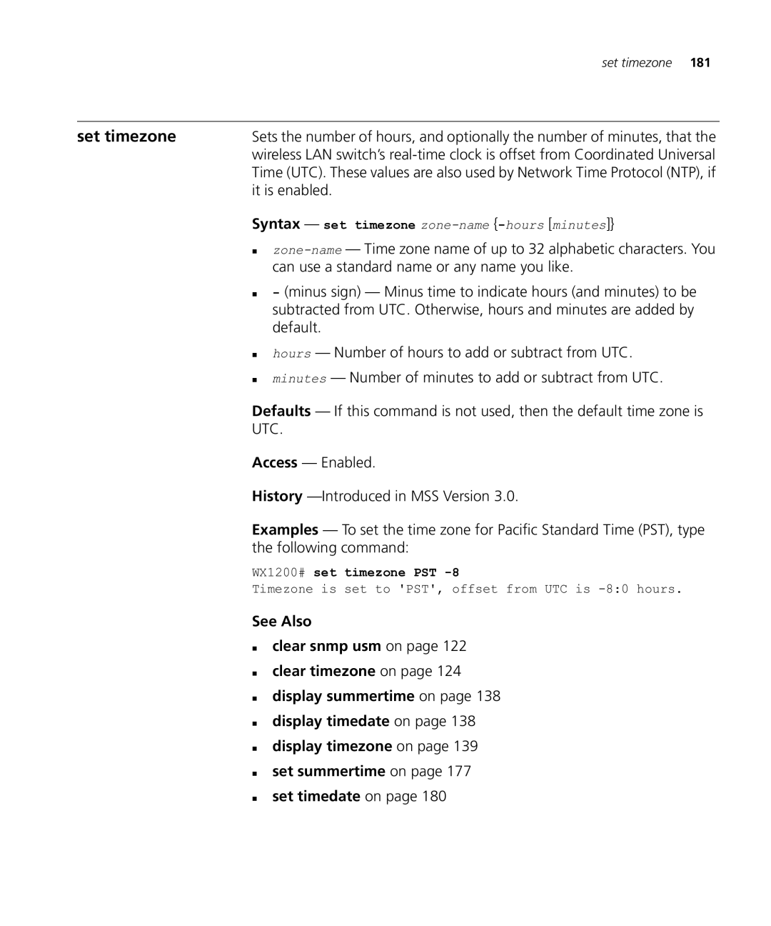 HP Manager Software manual Set timezone, It is enabled, WX1200# set timezone PST 