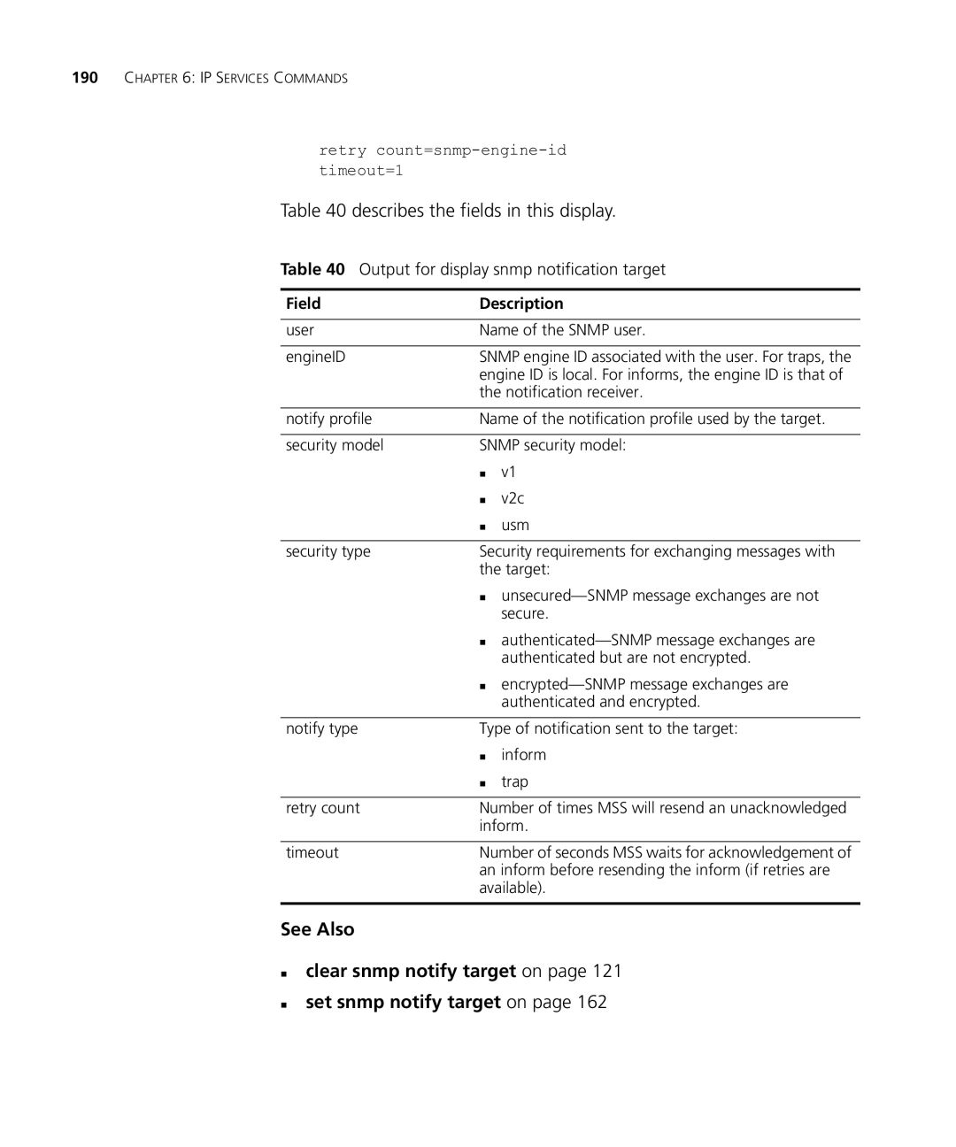 HP Manager Software manual Output for display snmp notification target, User Name of the Snmp user EngineID 