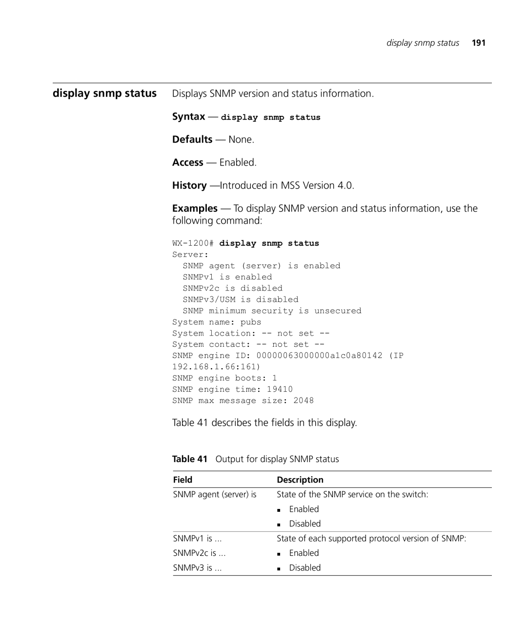 HP Manager Software manual Output for display Snmp status, WX-1200#display snmp status 