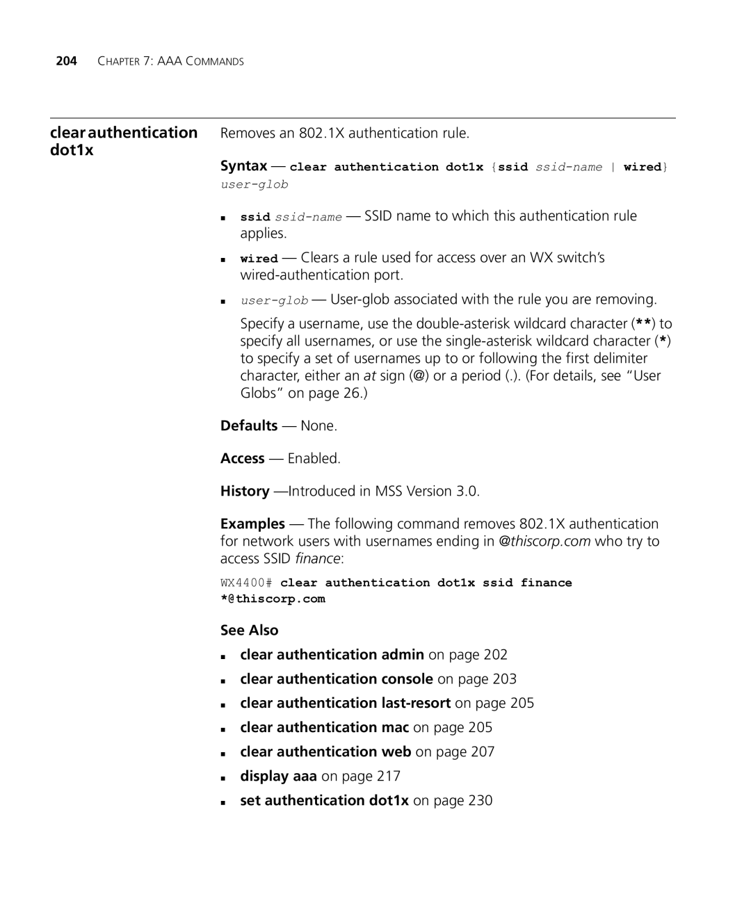 HP Manager Software manual Syntax clear authentication dot1x ssid ssid-namewired 