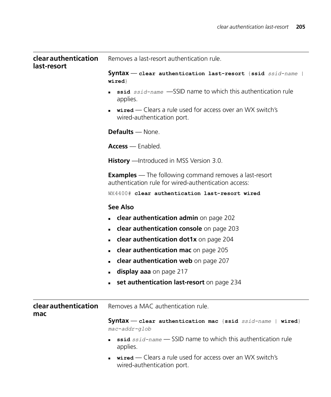 HP Manager Software manual Clear authentication Removes a MAC authentication rule. mac 