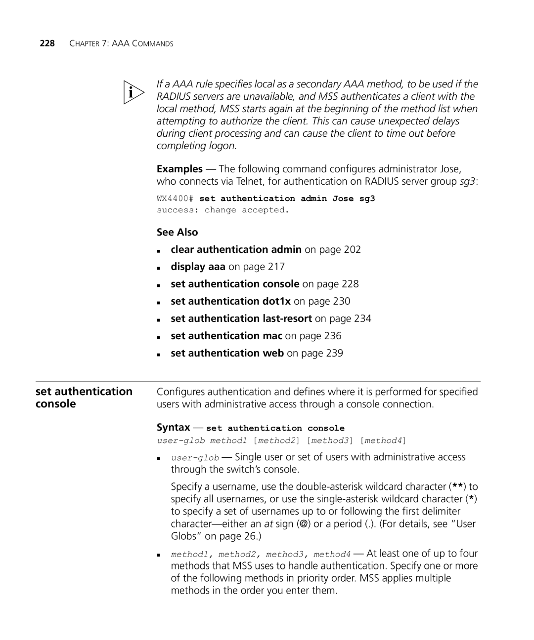 HP Manager Software manual Completing logon, Through the switch’s console, Globs on, Methods in the order you enter them 