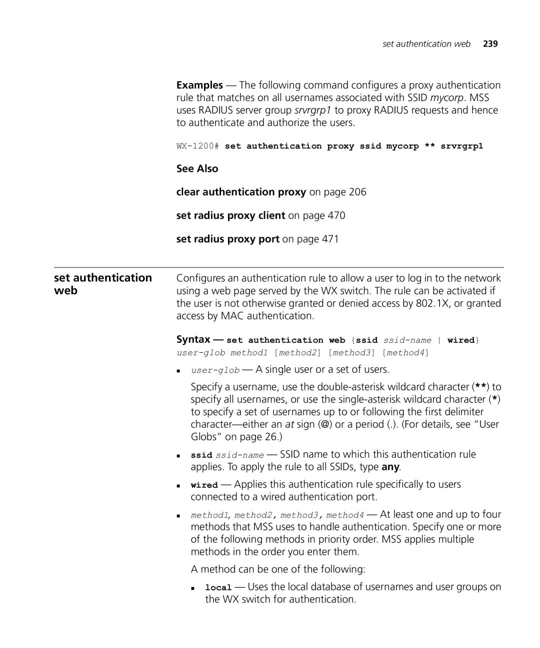 HP Manager Software manual WX-1200#set authentication proxy ssid mycorp ** srvrgrp1 