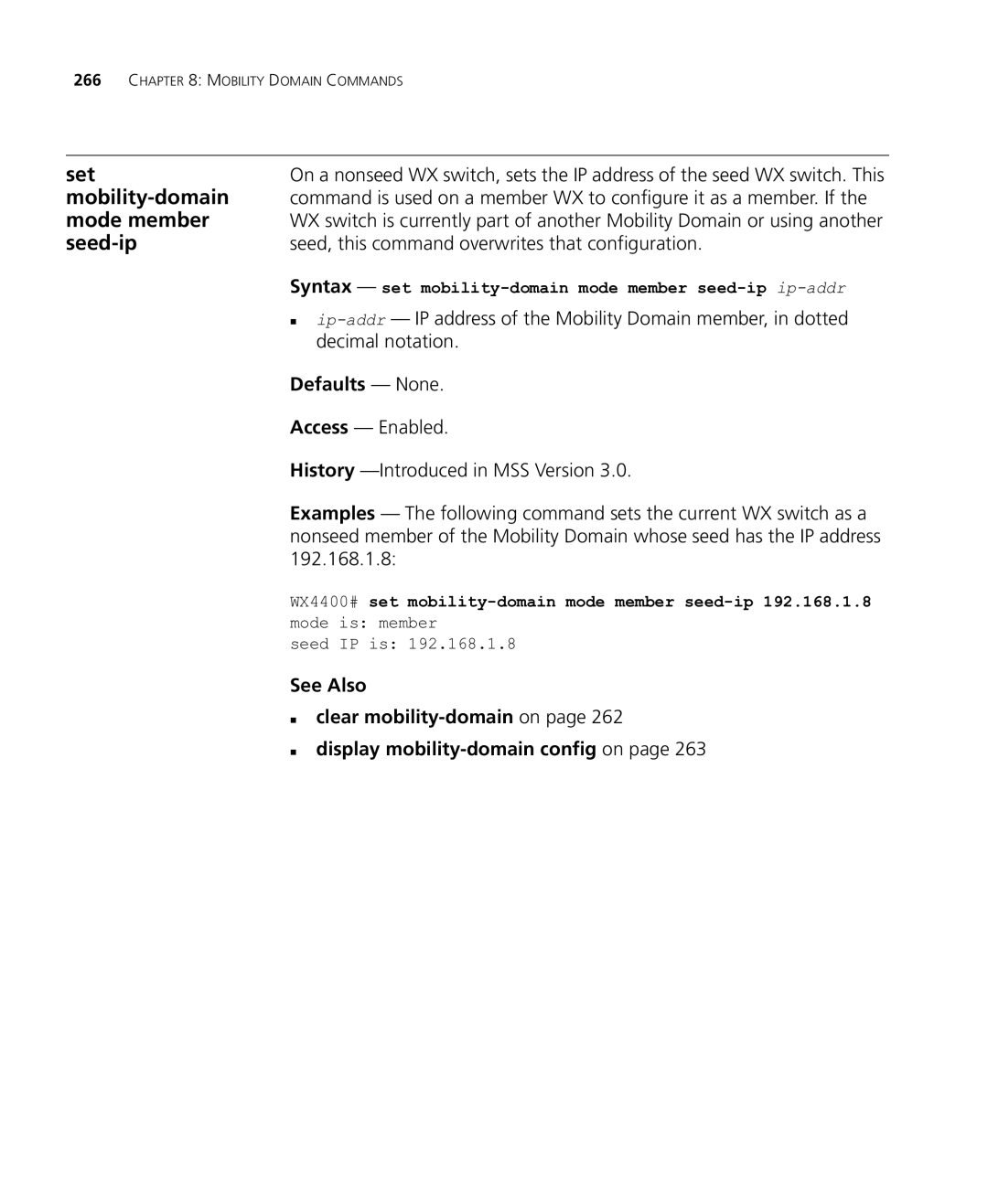 HP Manager Software manual Mode member, Seed-ip, Seed, this command overwrites that configuration, 192.168.1.8 