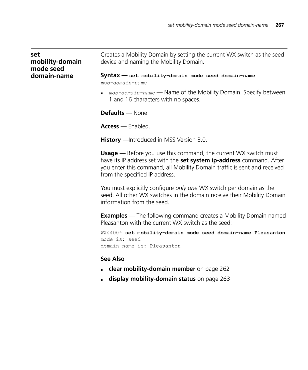 HP Manager Software manual Set mobility-domain mode seed domain-name, Syntax set mobility-domain mode seed domain-name 