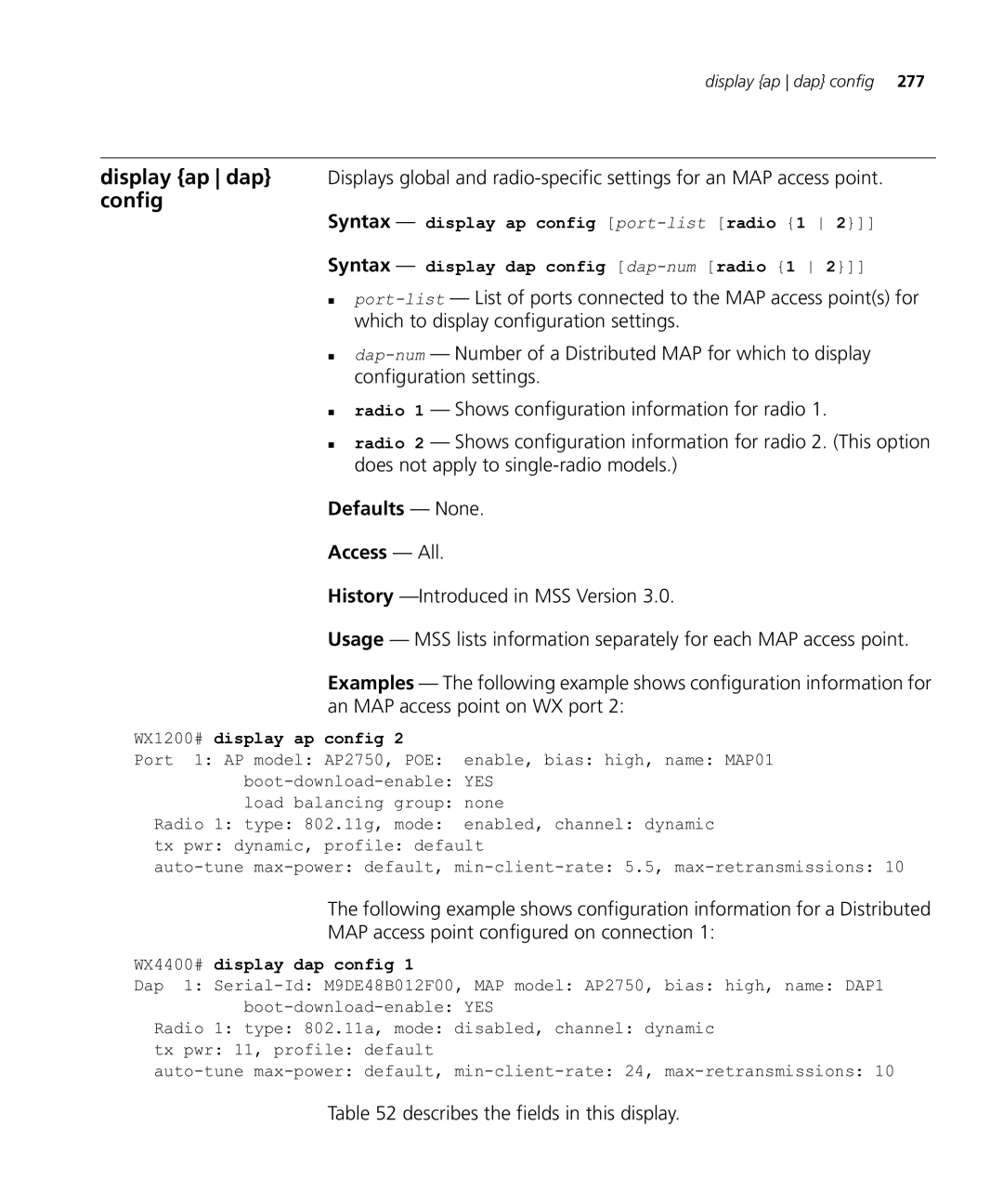 HP Manager Software manual WX1200# display ap config, WX4400# display dap config 