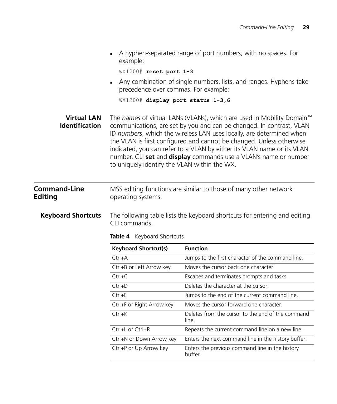 HP Manager Software manual Command-Line, Editing, Operating systems, WX1200# reset port, WX1200# display port status 1-3,6 