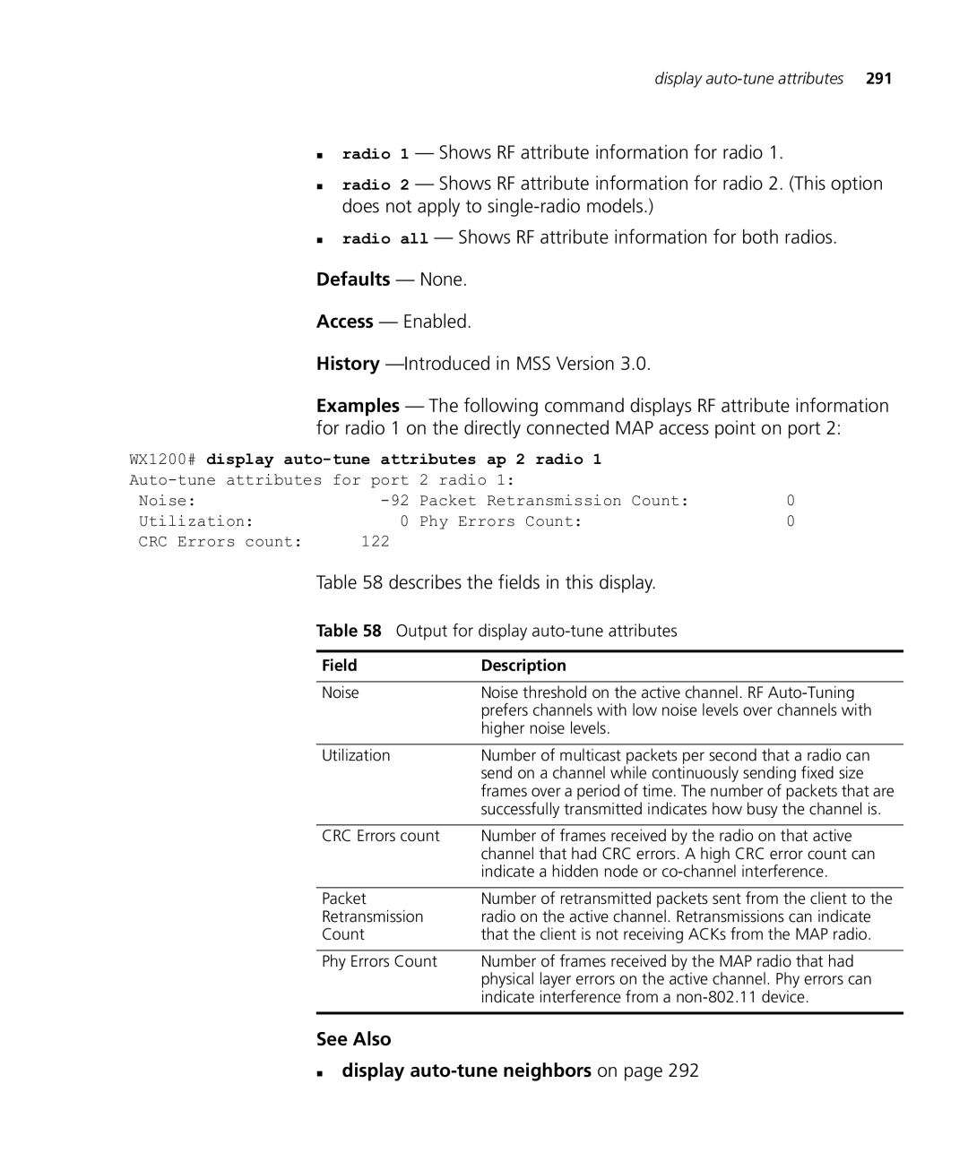 HP Manager Software manual See Also „ display auto-tune neighbors on, Output for display auto-tune attributes 