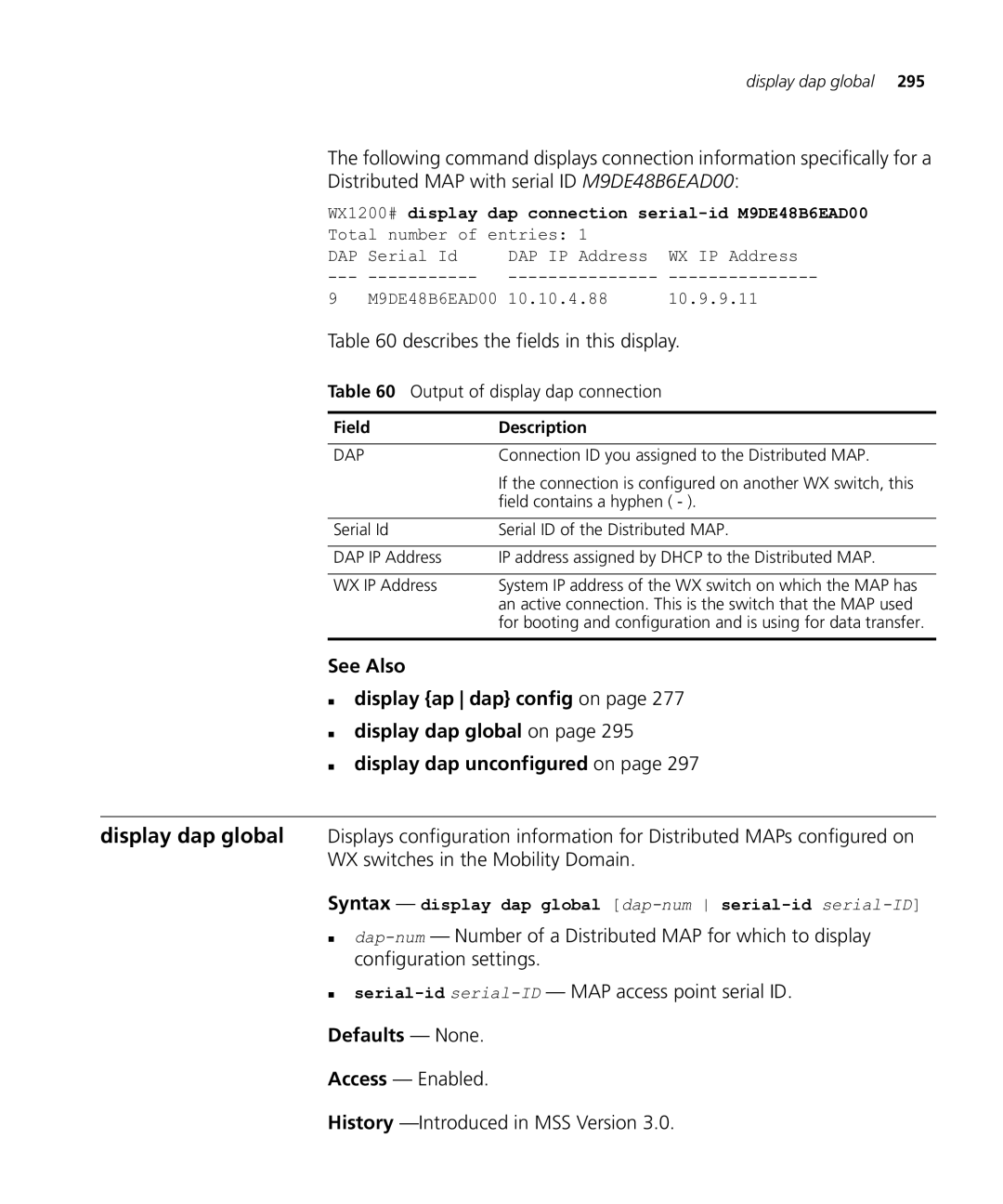 HP Manager Software manual Output of display dap connection, Dap connection serial-id M9DE48B6EAD00 