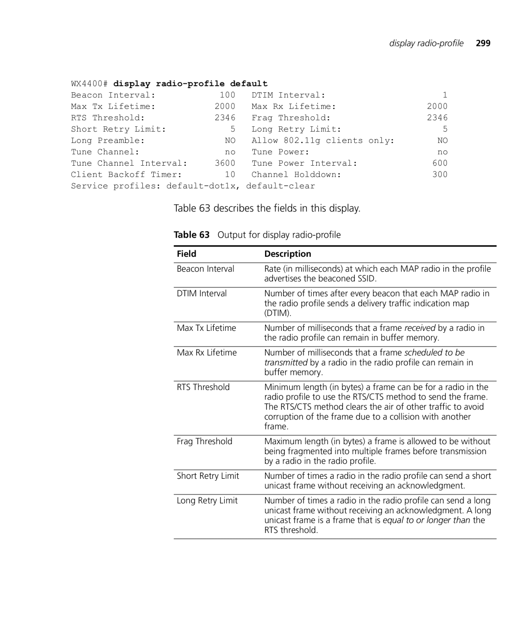 HP Manager Software manual Output for display radio-profile, WX4400# display radio-profile default 