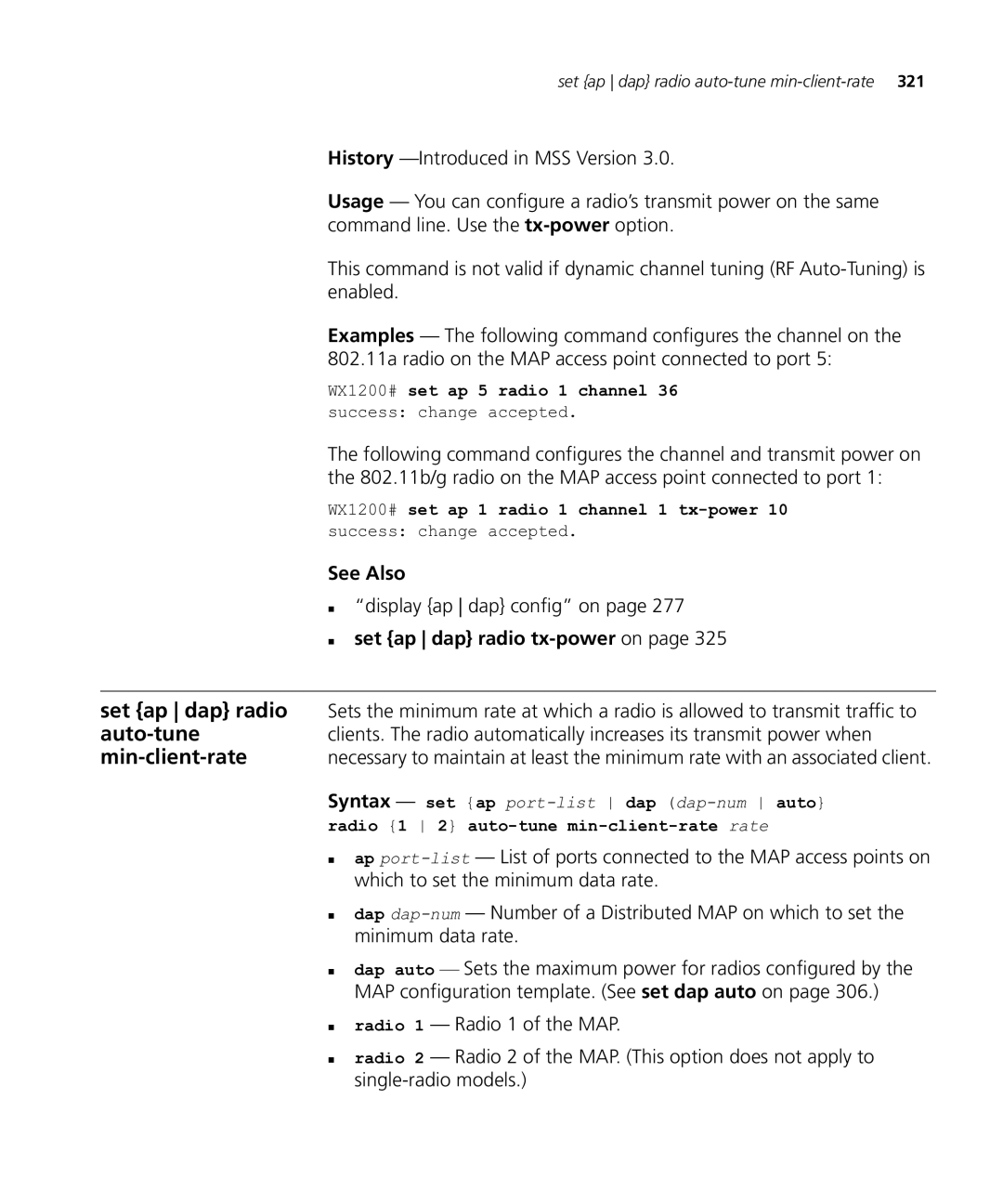HP Manager Software manual Set ap dap radio auto-tune min-client-rate, „ display ap dap config on 