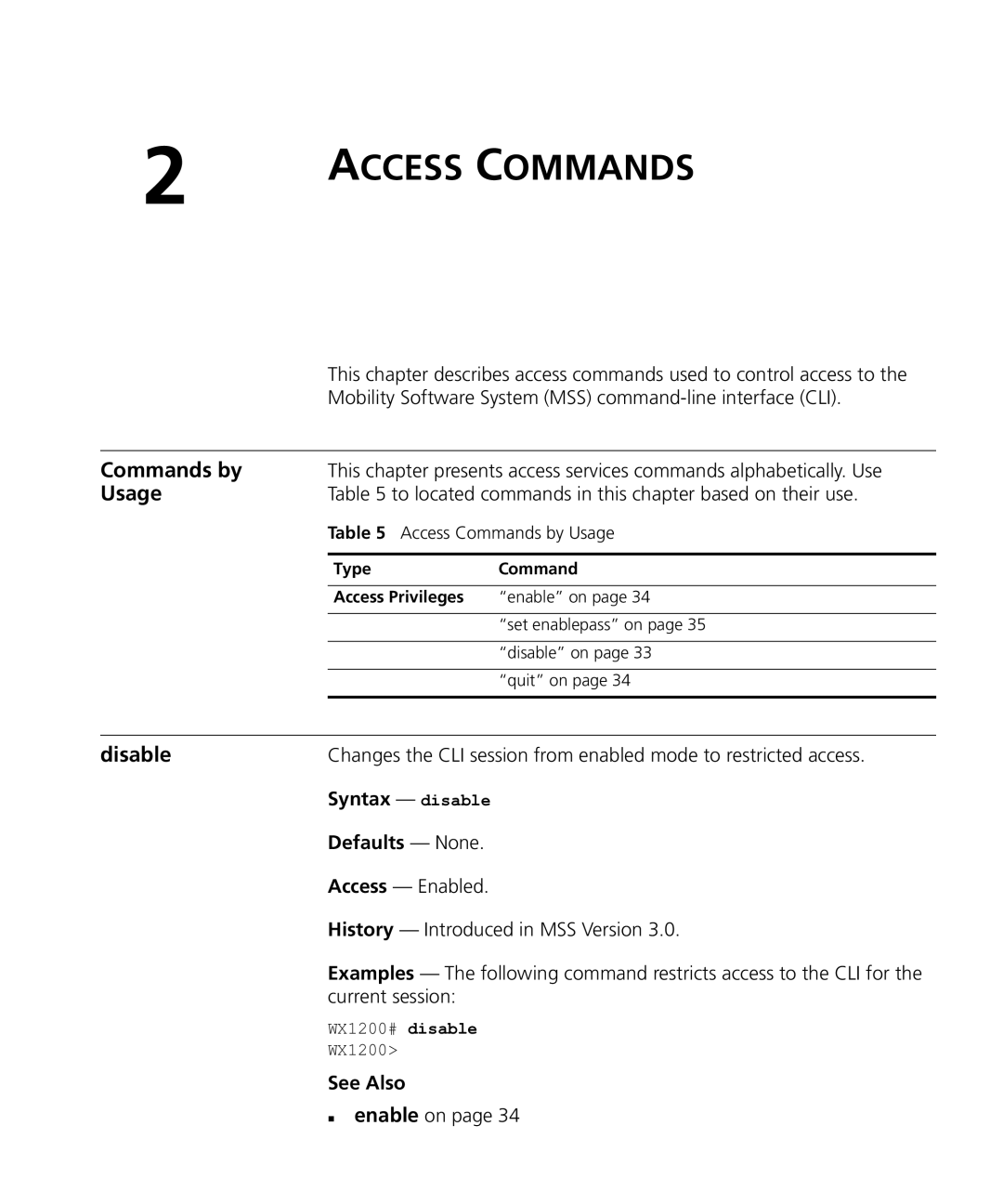 HP Manager Software manual Commands by, Usage, Disable, Syntax disable Defaults None, See Also 