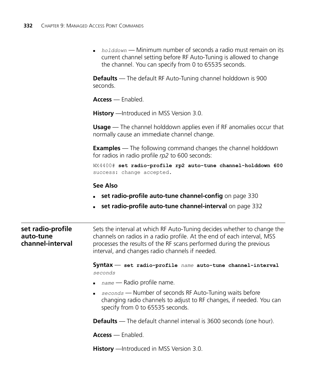 HP Manager Software Set radio-profile auto-tune channel-interval, Syntax set radio-profile name auto-tune channel-interval 