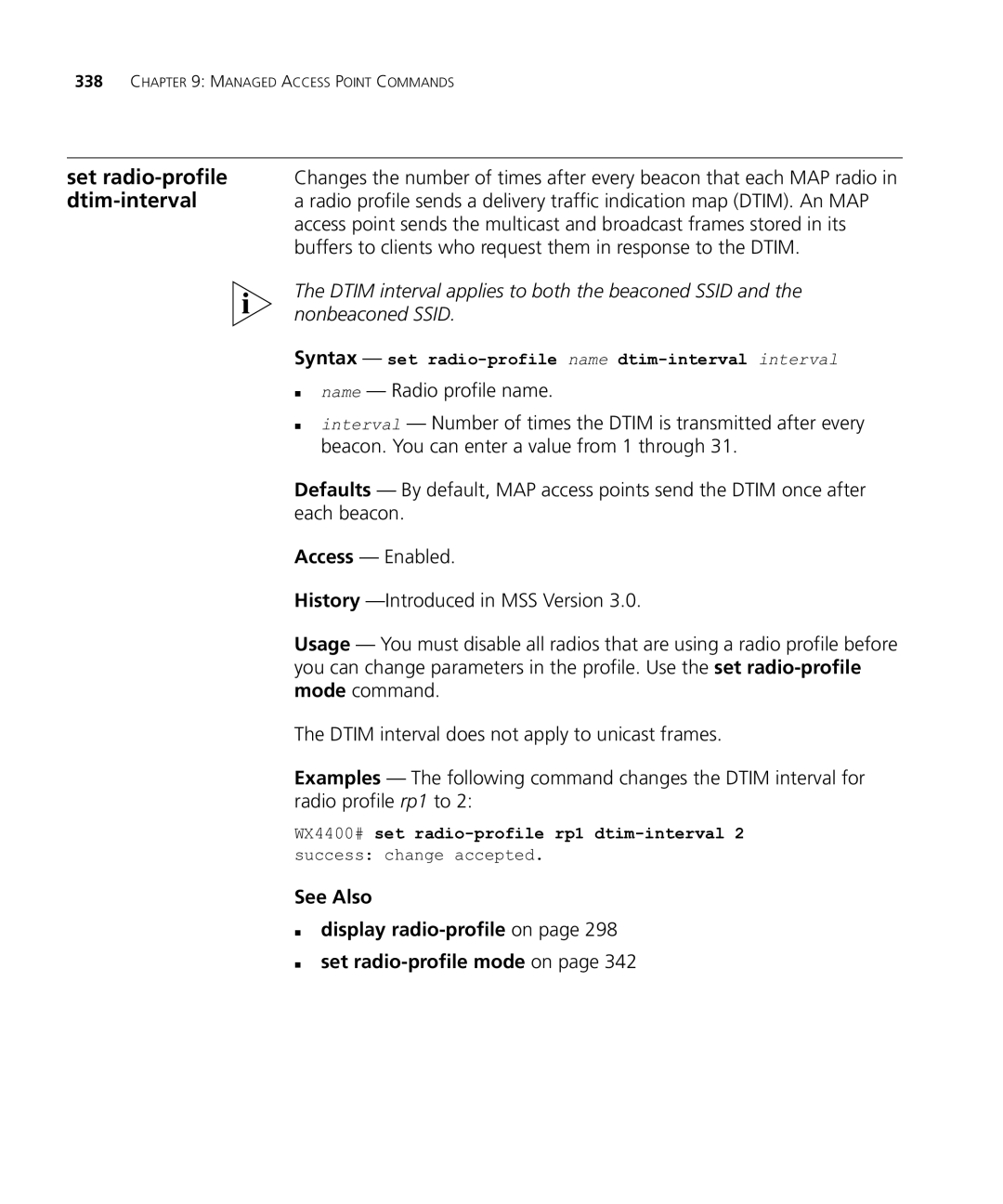 HP Manager Software manual Syntax set radio-profile name dtim-interval interval 