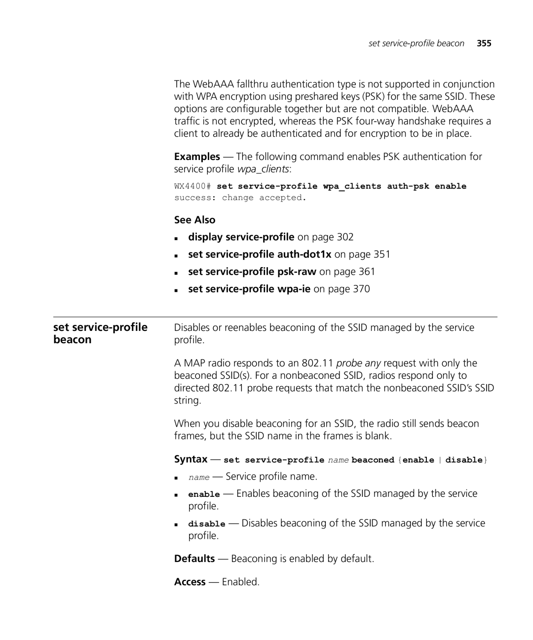 HP Manager Software manual Syntax set service-profile name beaconed enable disable 