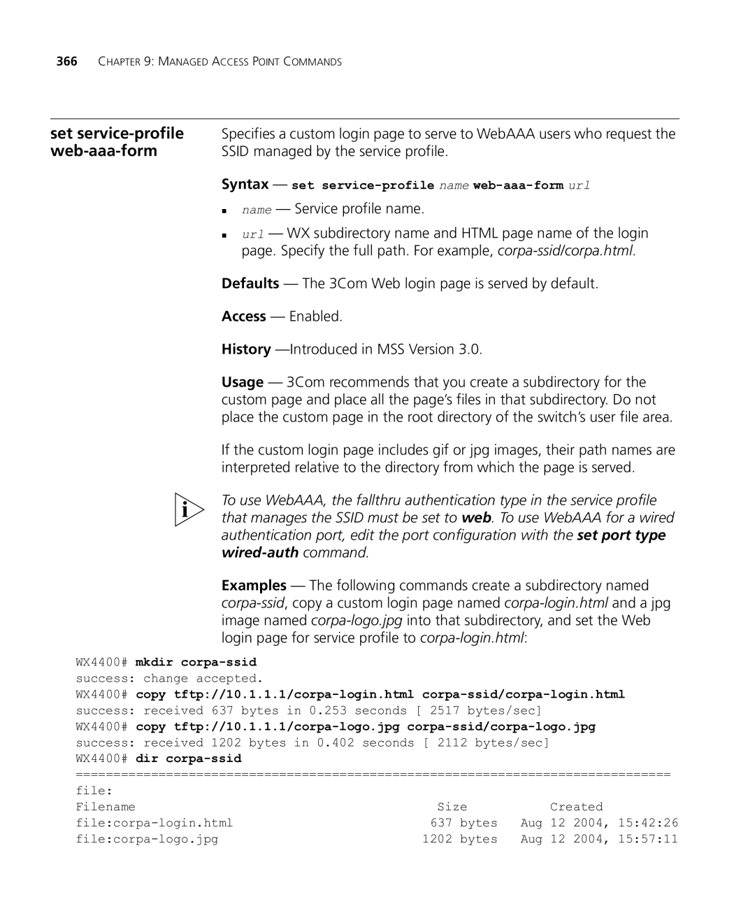 HP Manager Software Web-aaa-form, Ssid managed by the service profile, Syntax set service-profile name web-aaa-form url 