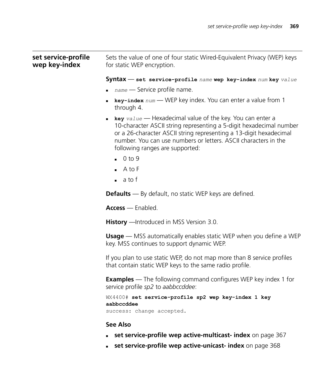 HP Manager Software manual Wep key-index 