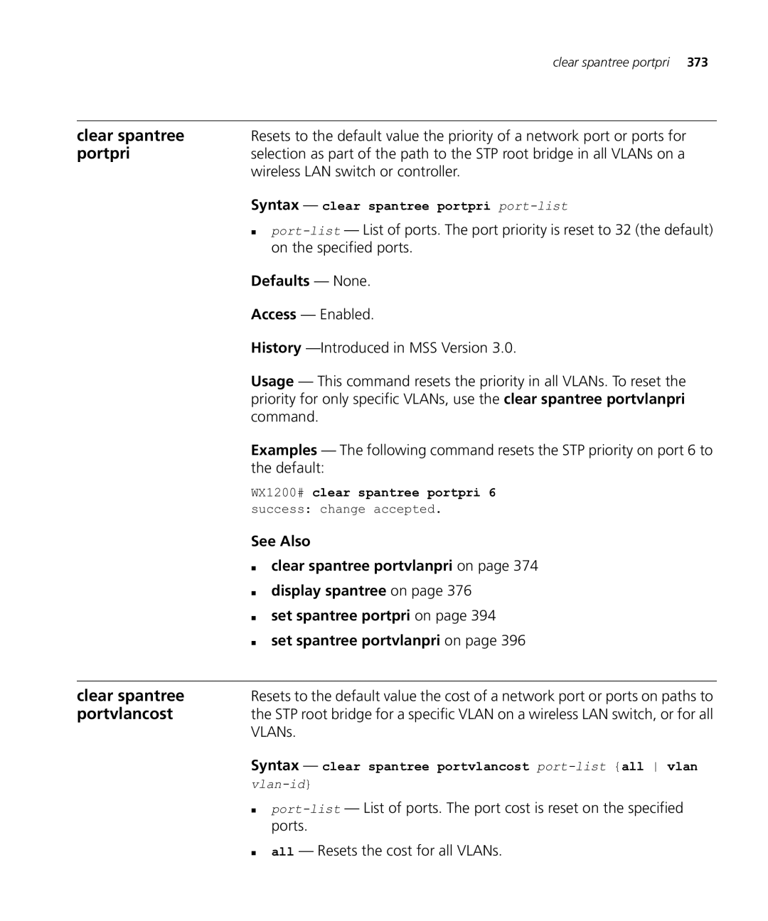 HP Manager Software manual Portpri, Portvlancost, „ clear spantree portvlanpri on, „ set spantree portpri on 