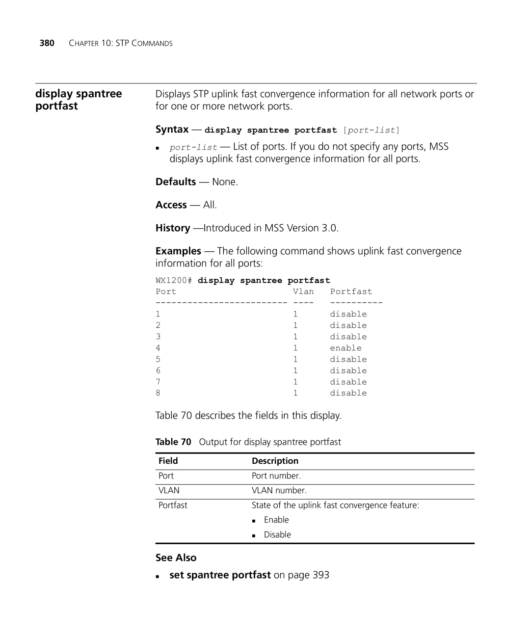 HP Manager Software manual Portfast, For one or more network ports, See Also „ set spantree portfast on 