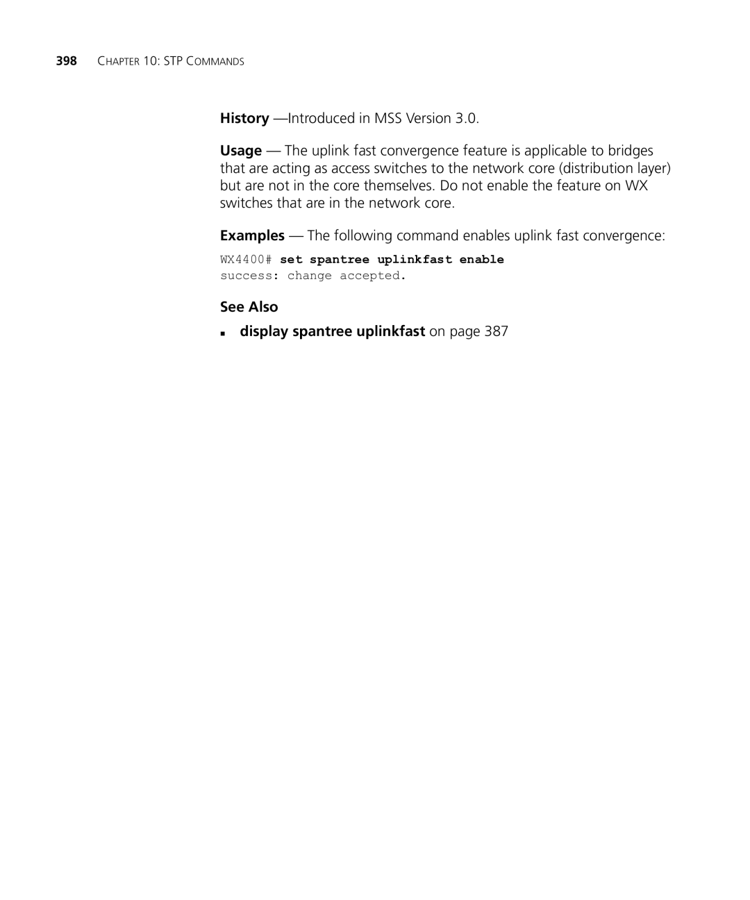 HP Manager Software manual See Also „ display spantree uplinkfast on 