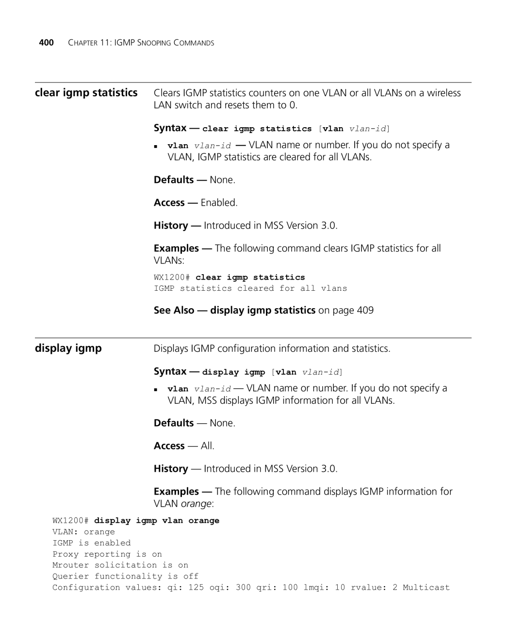 HP Manager Software manual Clear igmp statistics, Display igmp, See Also display igmp statistics on 