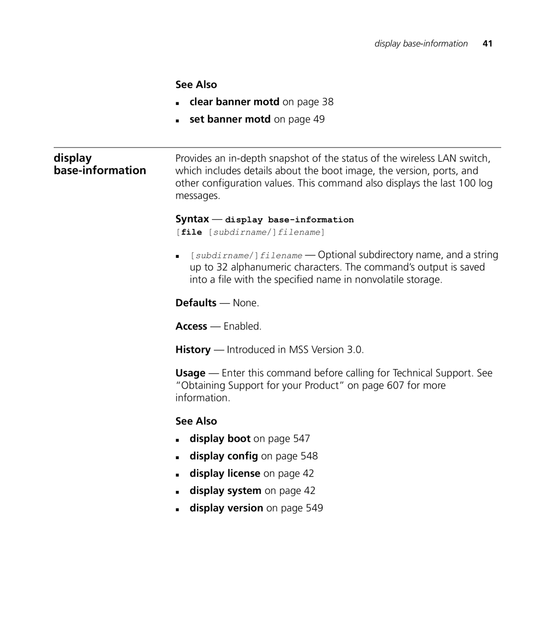 HP Manager Software manual Display, Base-information, „ clear banner motd on 