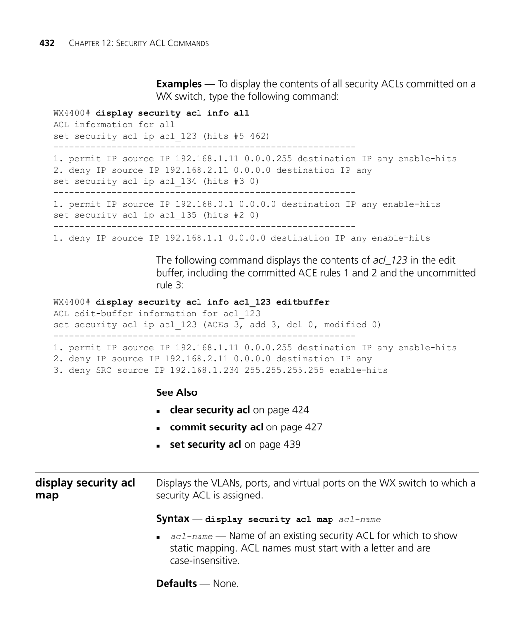 HP Manager Software manual Display security acl, Map, Security ACL is assigned, Syntax display security acl map acl-name 