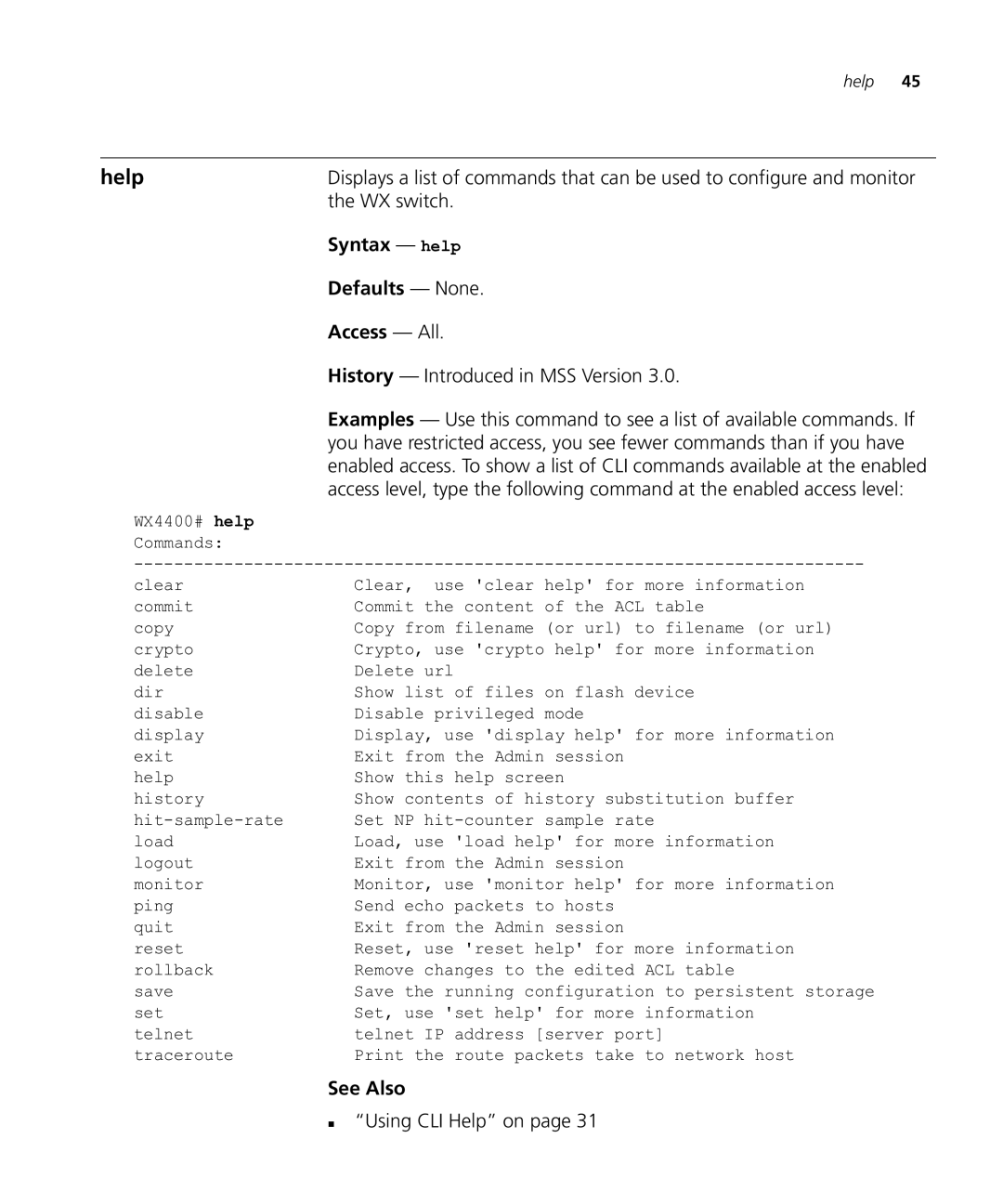 HP Manager Software manual WX switch, Syntax help, „ Using CLI Help on 