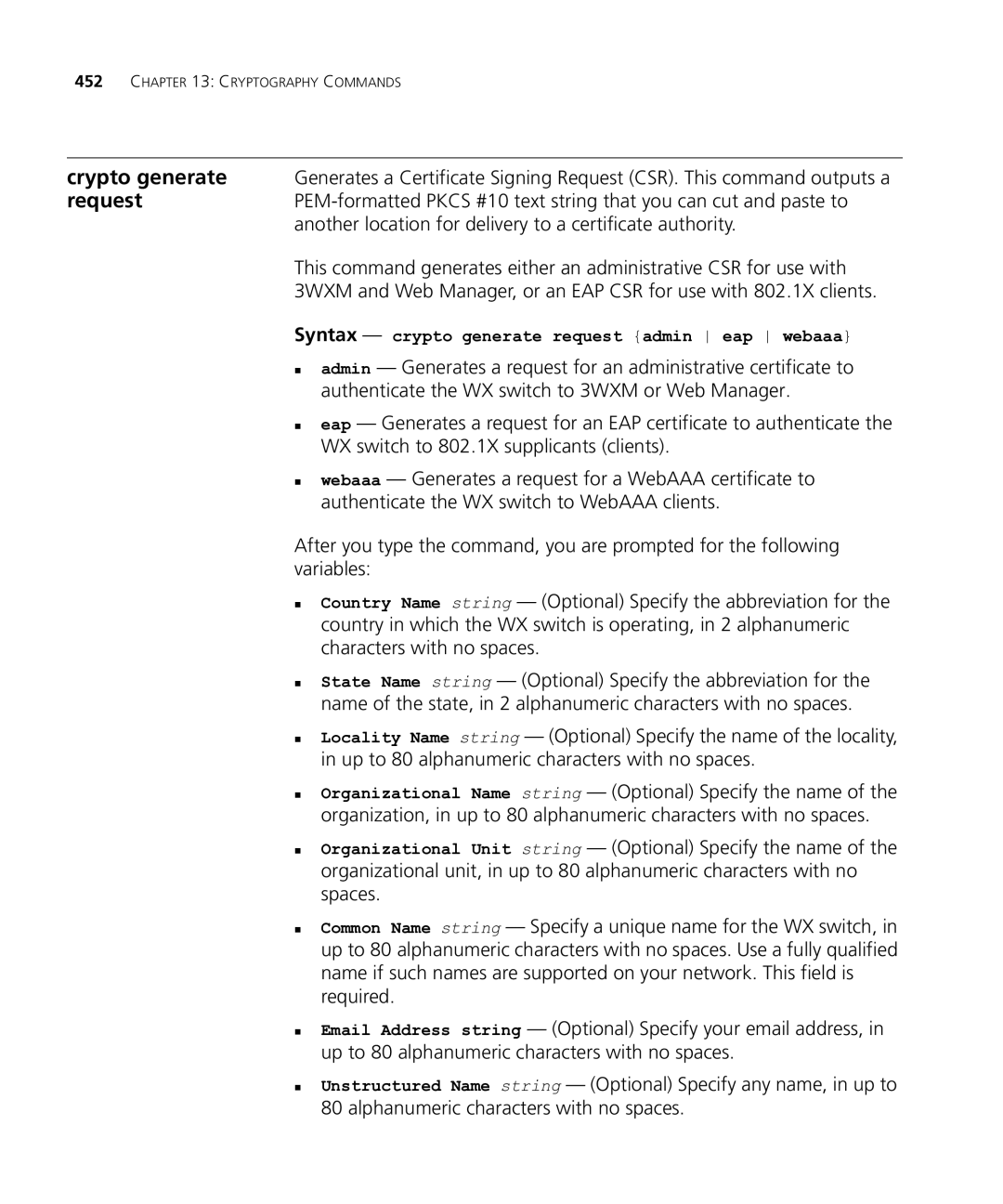 HP Manager Software manual Syntax crypto generate request admin eap webaaa 