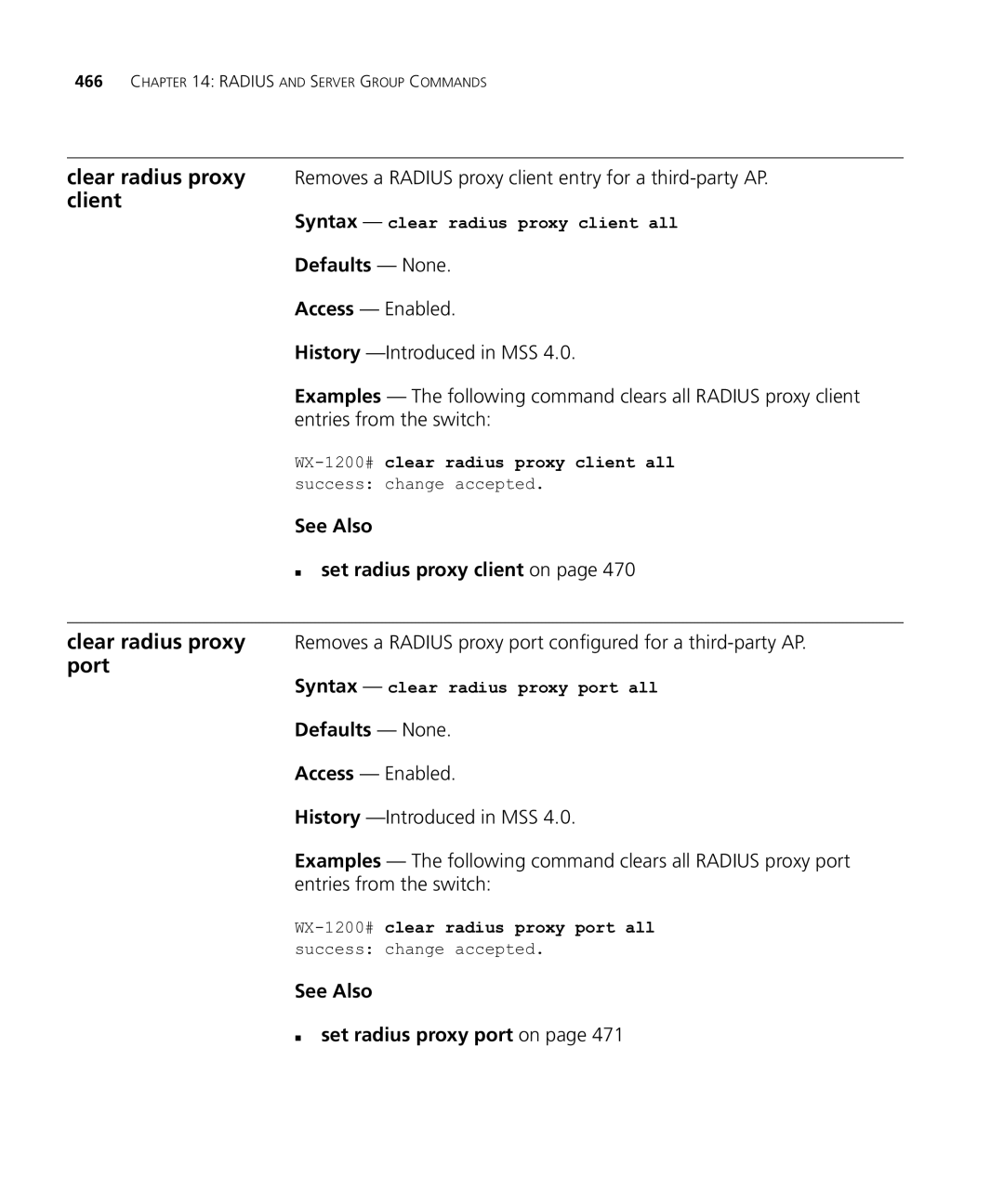 HP Manager Software manual See Also „ set radius proxy client on, See Also „ set radius proxy port on 