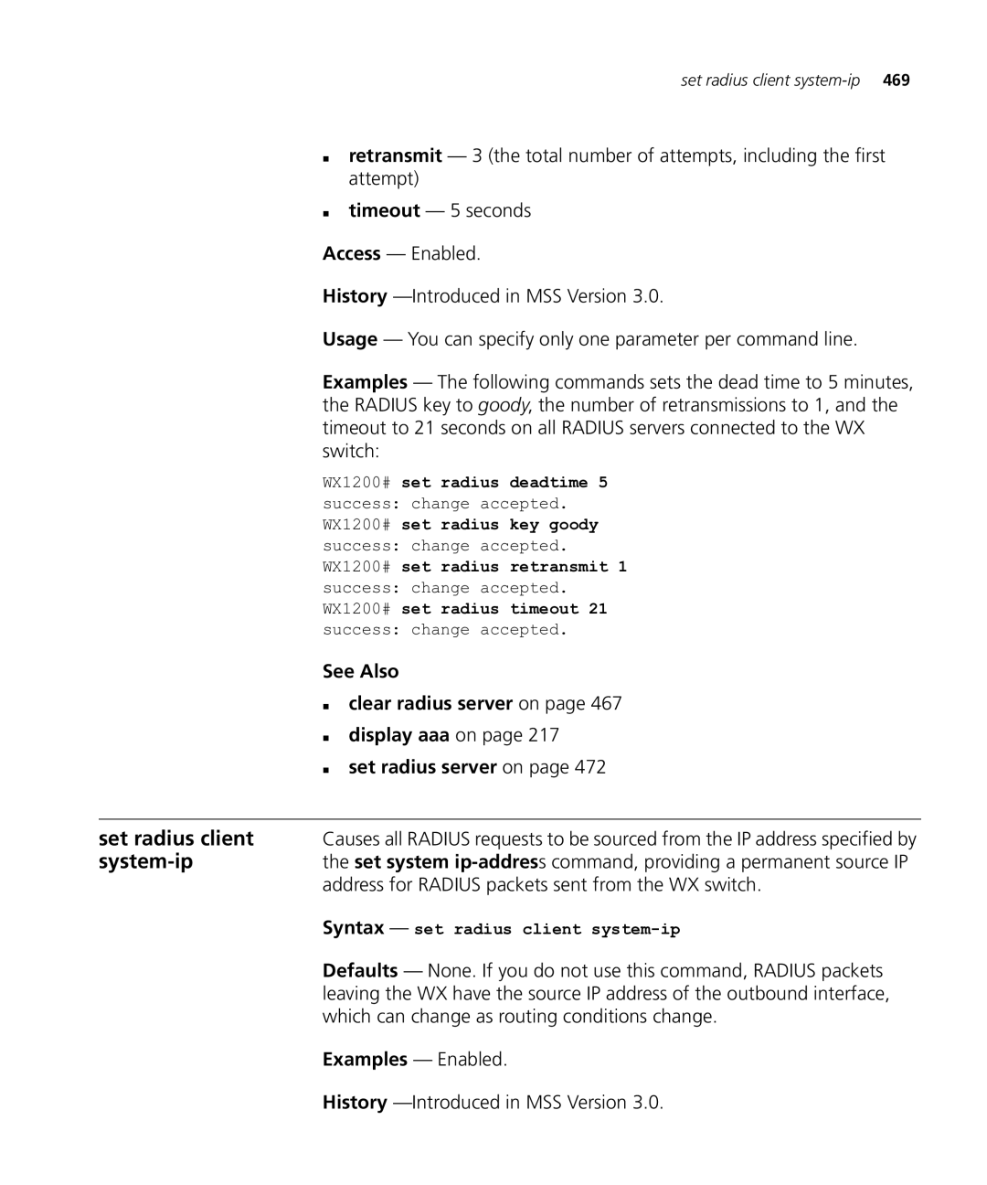 HP Manager Software manual Set radius client, System-ip, „ clear radius server on 