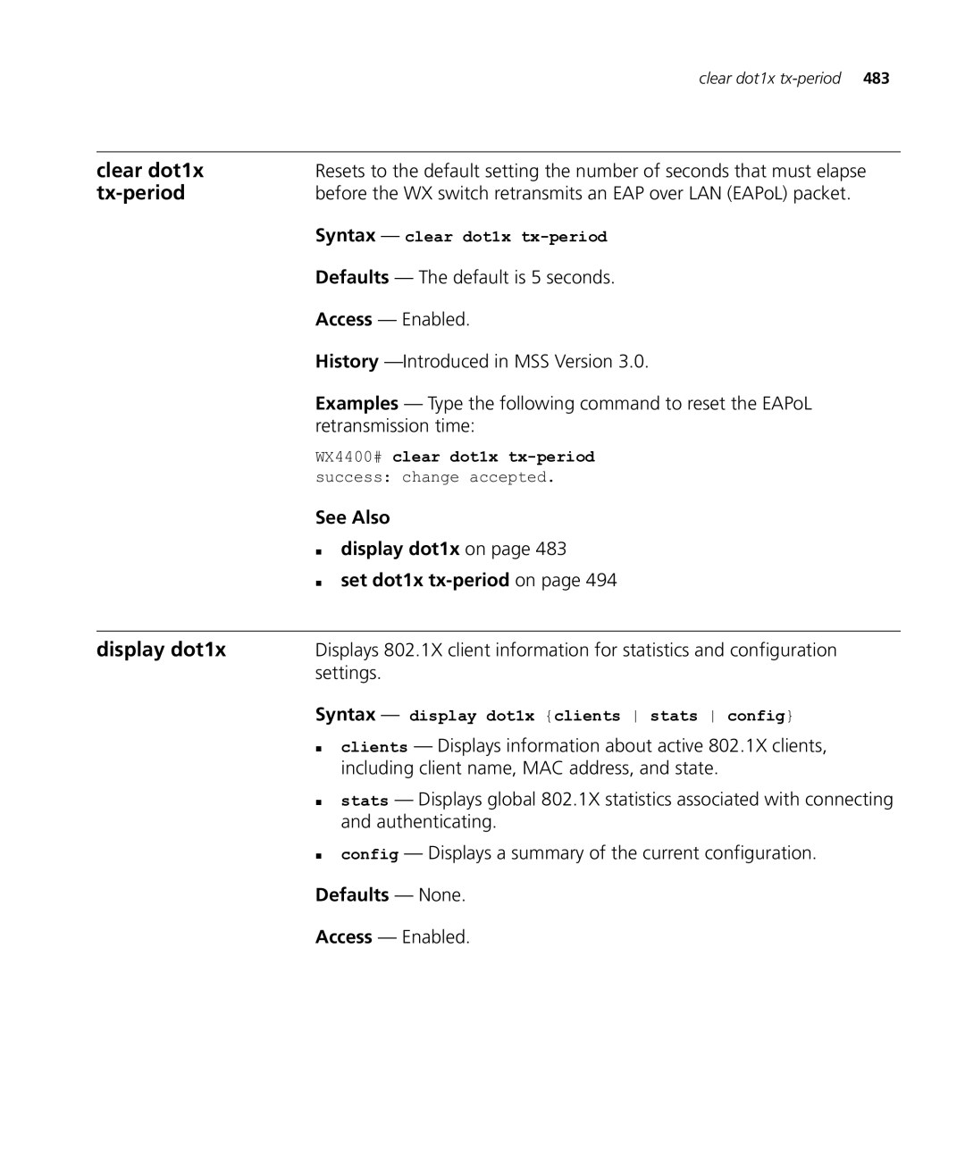 HP Manager Software manual Tx-period, Display dot1x, „ set dot1x tx-periodon 