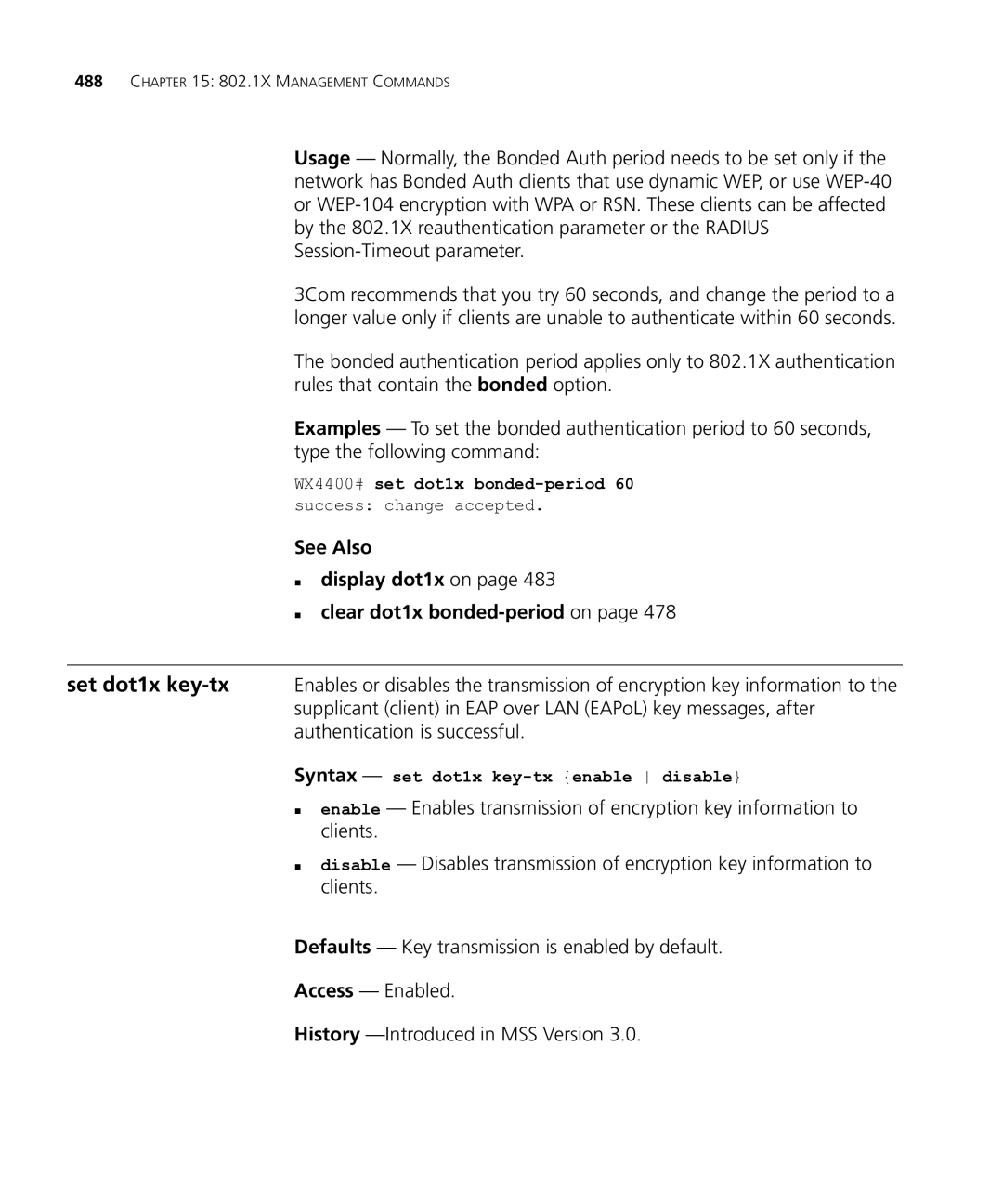 HP Manager Software See Also „ display dot1x on „ clear dot1x bonded-periodon, Syntax set dot1x key-tx enable disable 