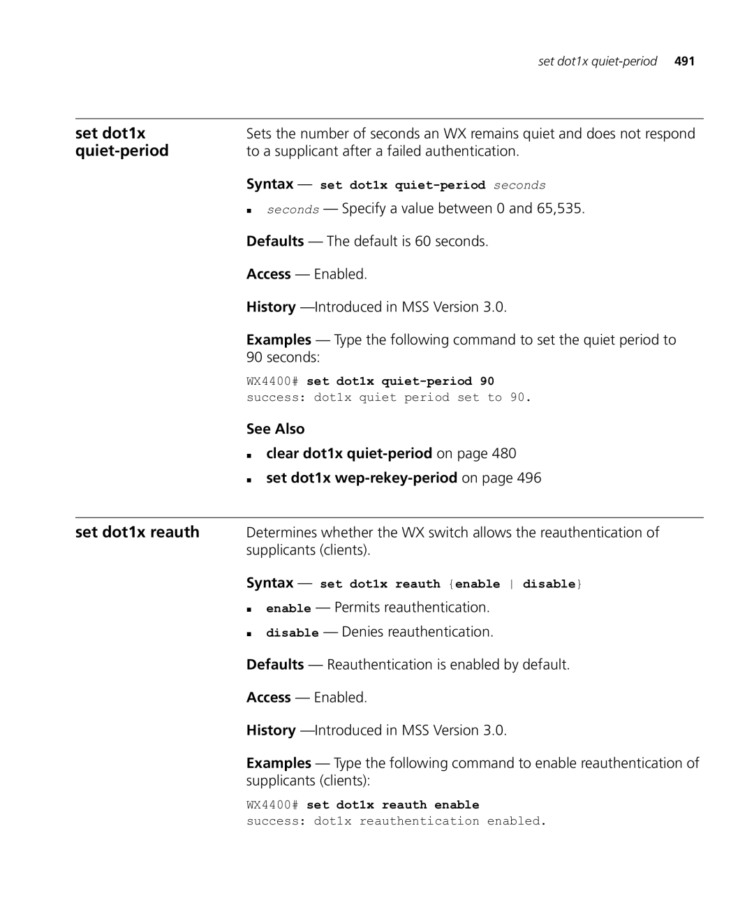 HP Manager Software manual To a supplicant after a failed authentication, Syntax set dot1x quiet-period seconds 