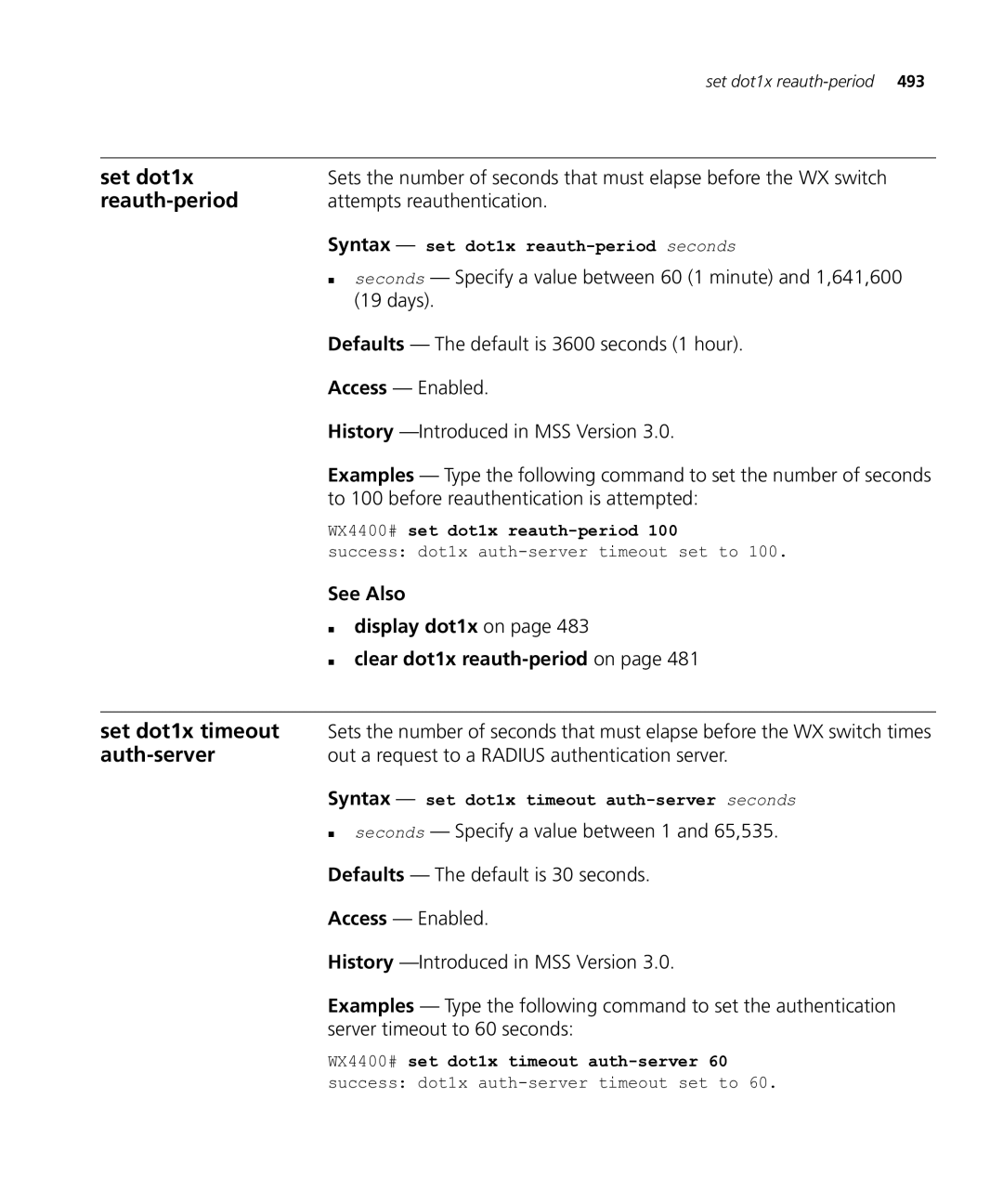 HP Manager Software manual Set dot1x timeout, Attempts reauthentication, Out a request to a Radius authentication server 