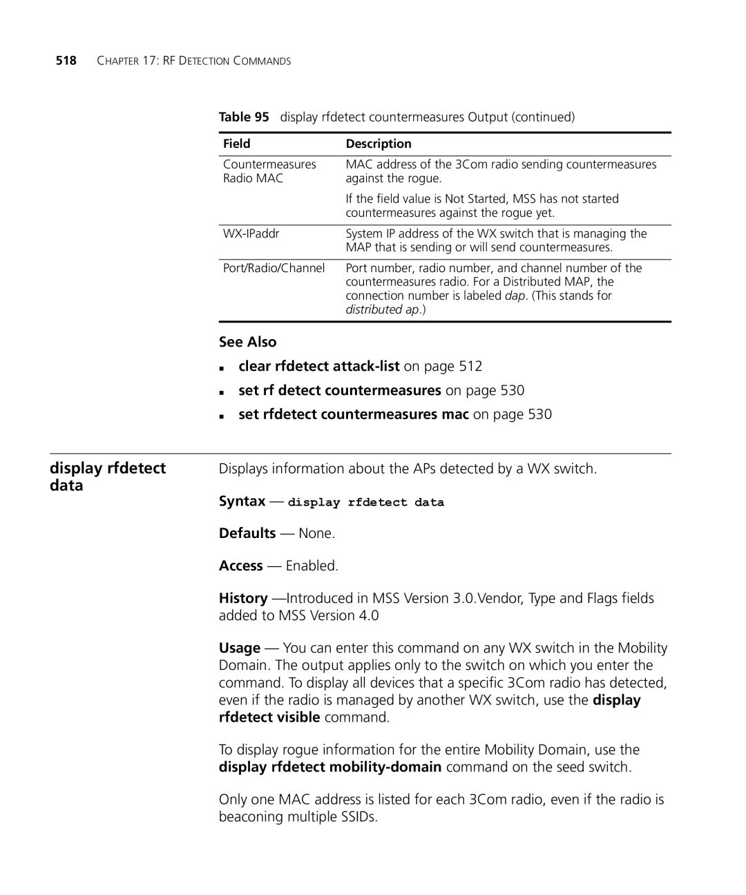 HP Manager Software manual Data, Displays information about the APs detected by a WX switch, Syntax display rfdetect data 