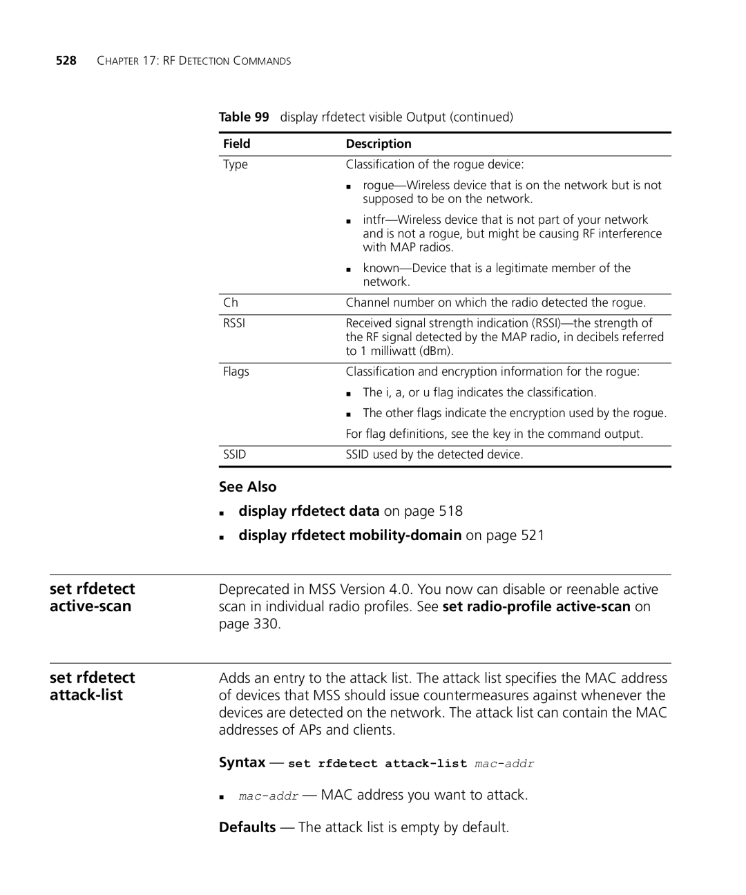 HP Manager Software manual Set rfdetect, Active-scan, Addresses of APs and clients 