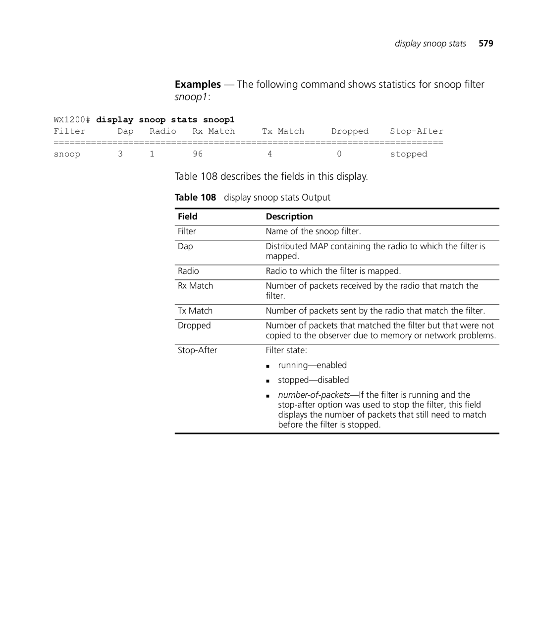 HP Manager Software manual Snoop1, Display snoop stats Output, Snoop stats snoop1 