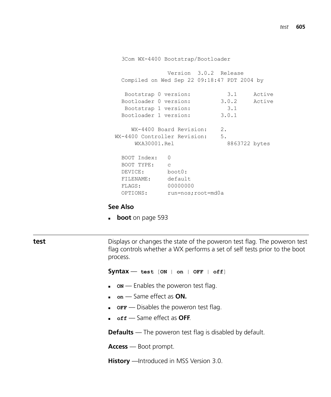 HP Manager Software manual Test, Process, „ on Enables the poweron test flag, „ OFF Disables the poweron test flag 