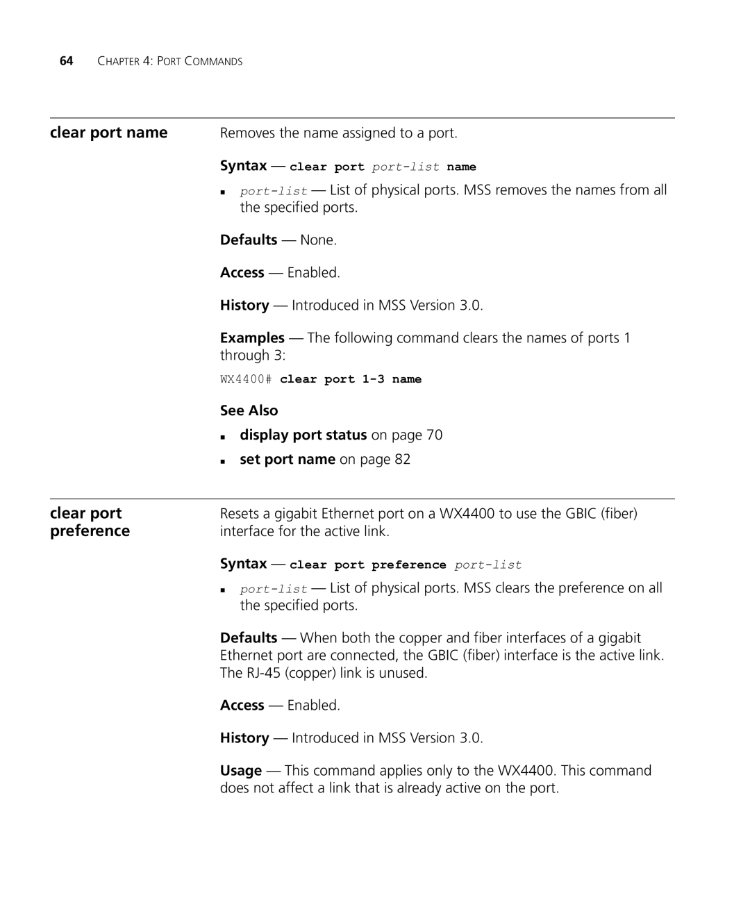 HP Manager Software Preference, Clear port name Removes the name assigned to a port, Interface for the active link 