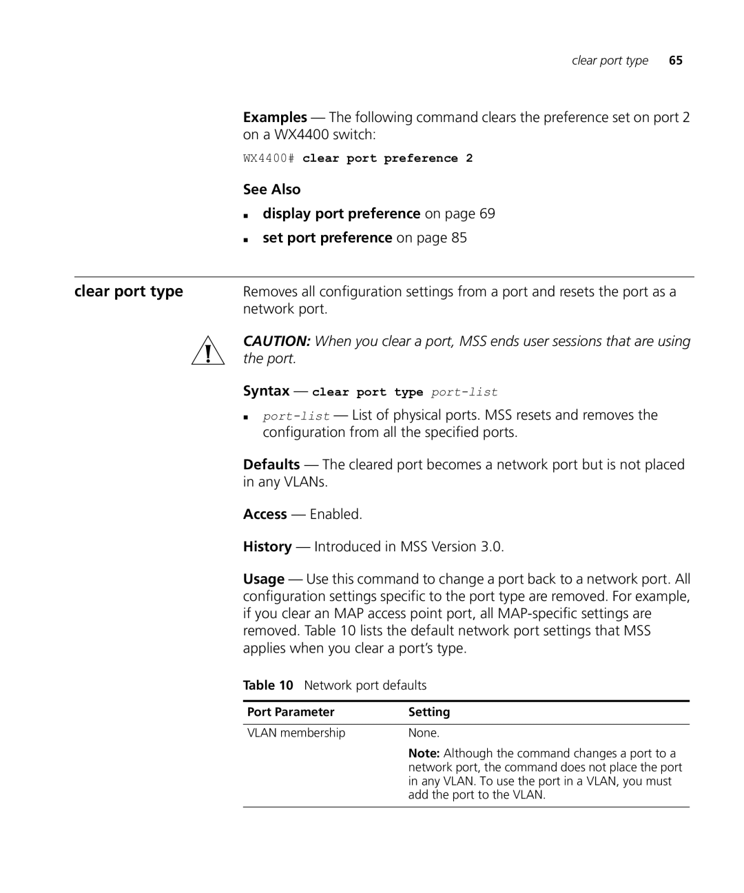 HP Manager Software manual Clear port type, „ display port preference on, „ set port preference on, Port 